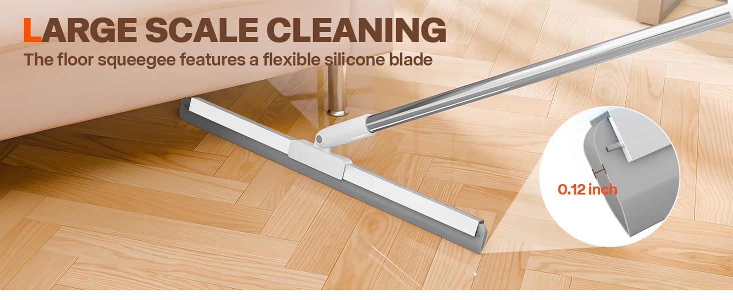 Silicone Squeegee for Floor, 180° Rotating Squeegee Broom, Floor Squeegee with a