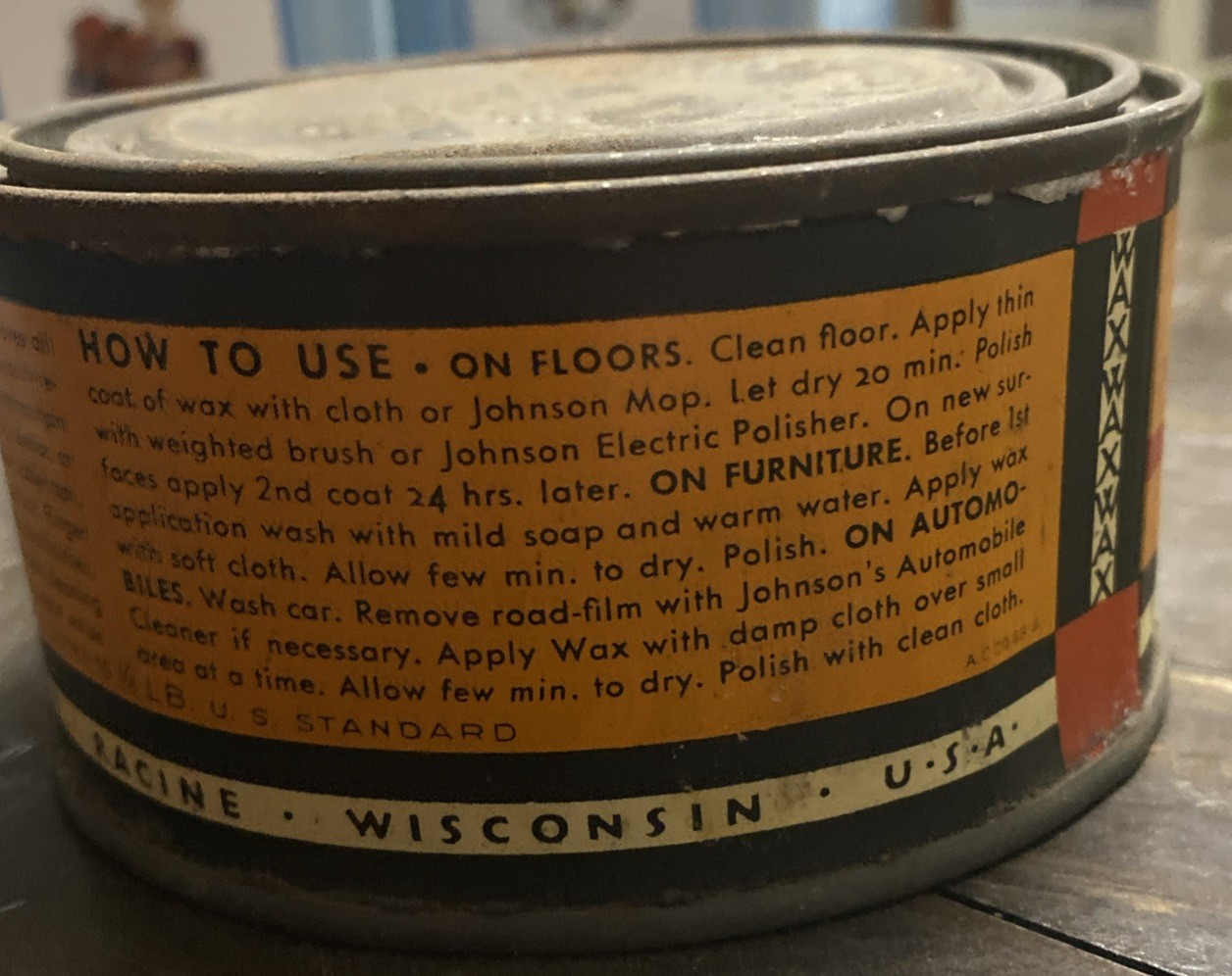 Vtg SC Johnson’s Wood Paste Wax 1/2 LB Can Original Formula