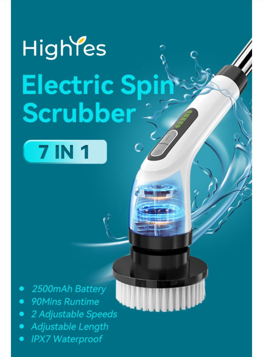 Highyes Electric Spin Scrubber 7-in-1 – Cordless, Waterproof, Rechargable NiB