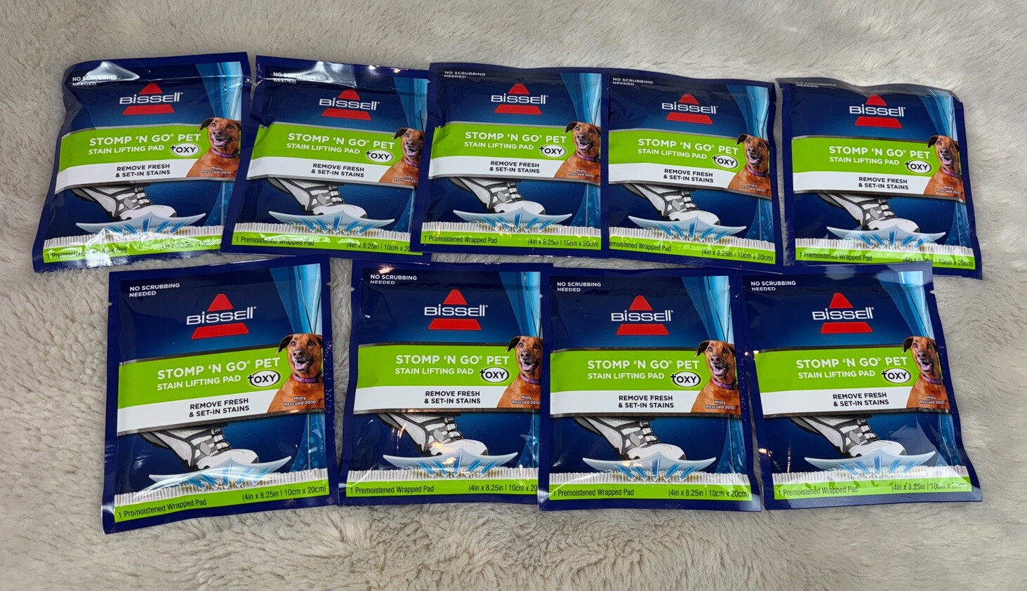 NEW BISSELL Stomp ‘N Go Pet Lifting Pads + Oxy Stain Carpet Rug Cleaning 9 Pack