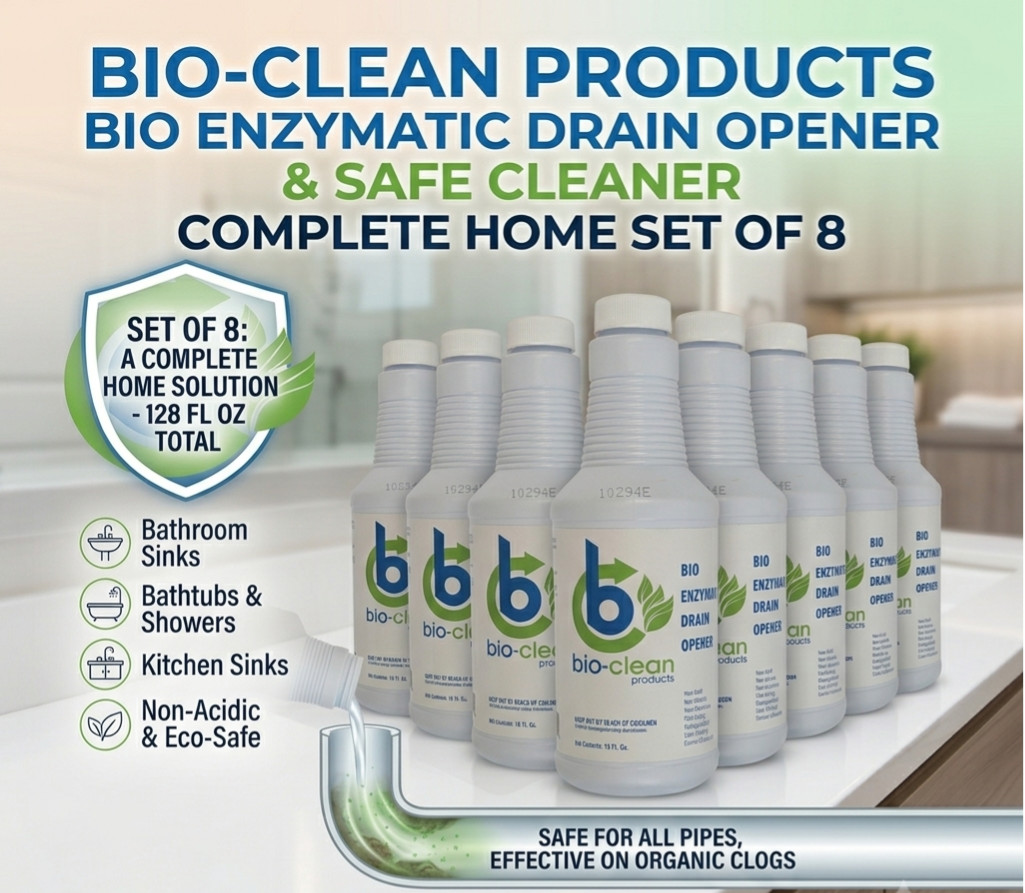 Bio-Clean Products Bio Enzymatic Drain Opener Safe Cleaner 16 Fl Oz Set of 8