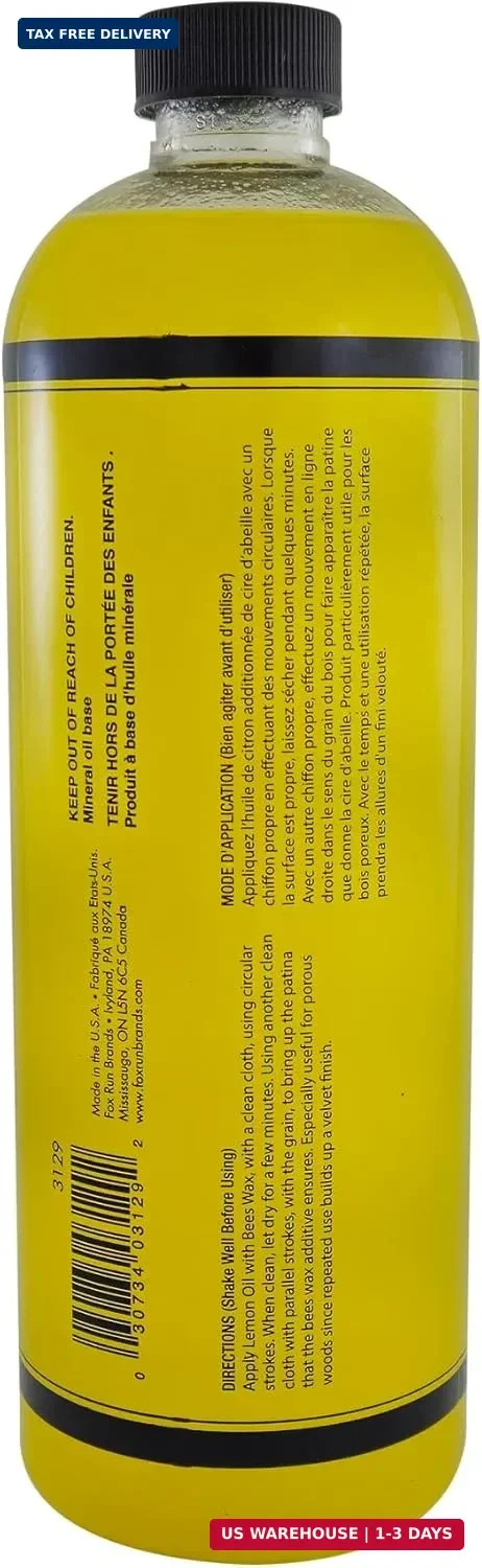 Fox Run Lemon Oil With Beeswax Furniture Polish and Conditioner, 16 ounces, Made