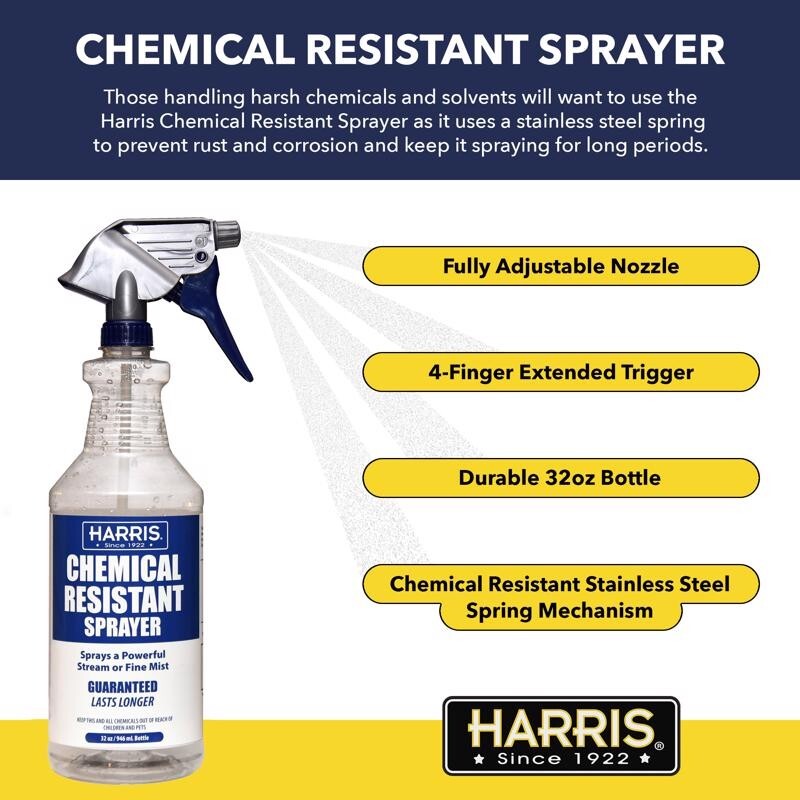 Harris CHEMICAL RESISTANT SPRAYER Heavy Duty Empty Spray Bottle Mist 32oz CR-32