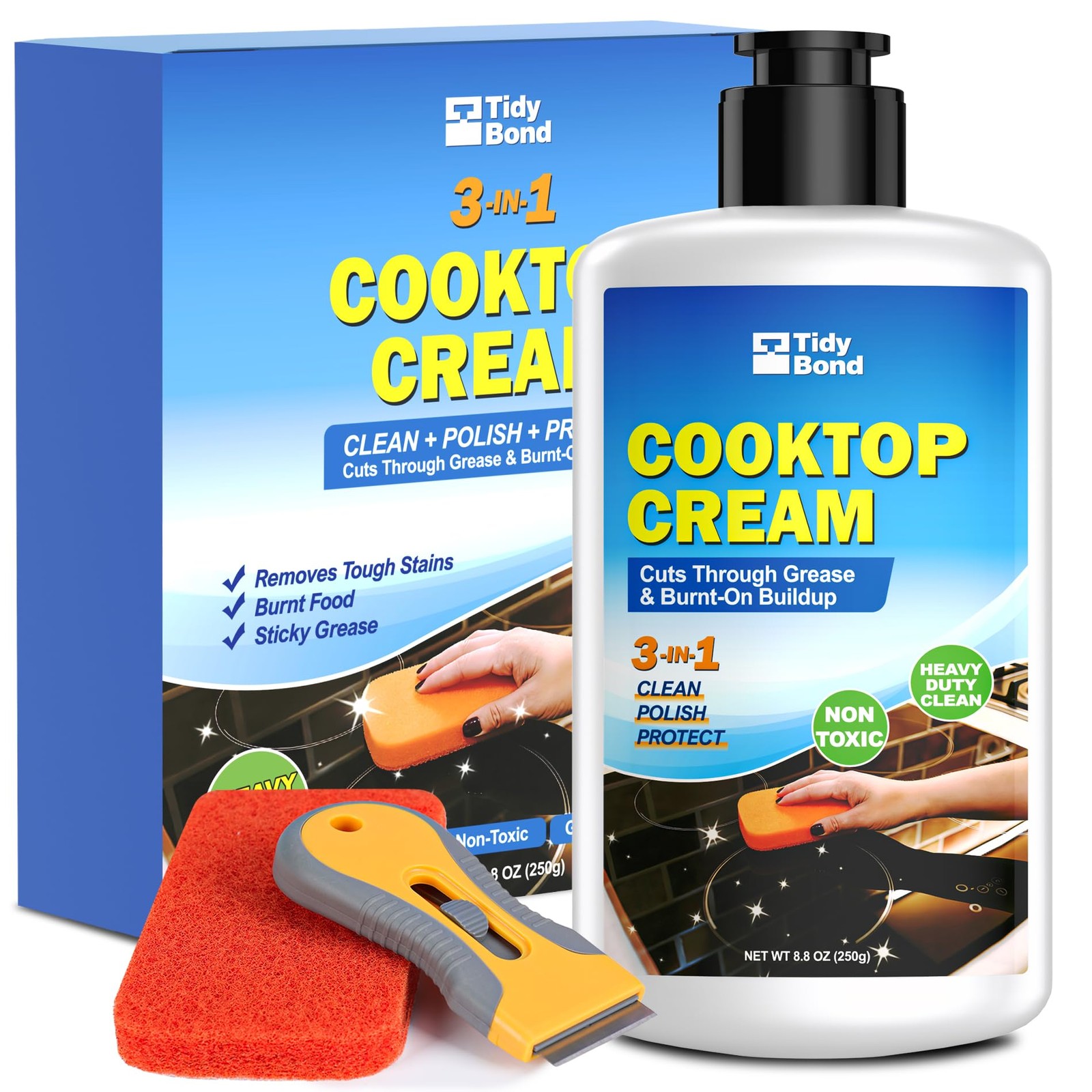 Glass Cooktop Cleaner & Polish Kit – Heavy Duty Stove Top Cleaner with Scrape…