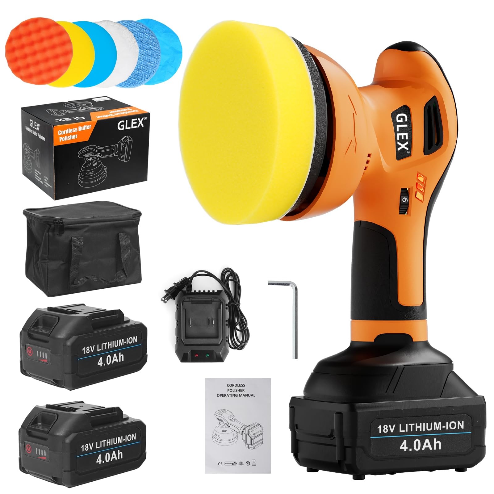Electric Cordless Car Buffer Polisher, 6-inch Car Buffer Waxer Kit, 18V 4.0AH…