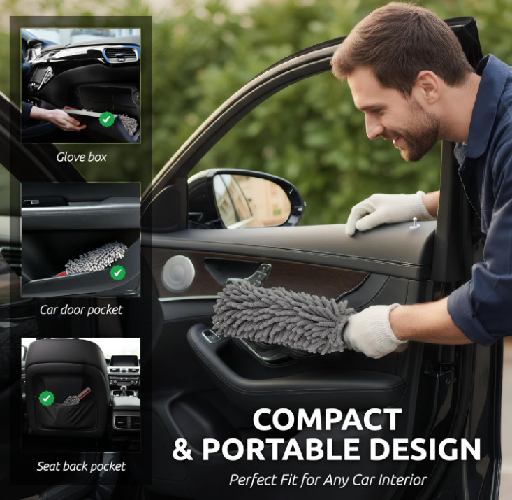 Plumero de Microfibra 360° para Auto, Limpieza Sin Rayones con Mango Cómodo
