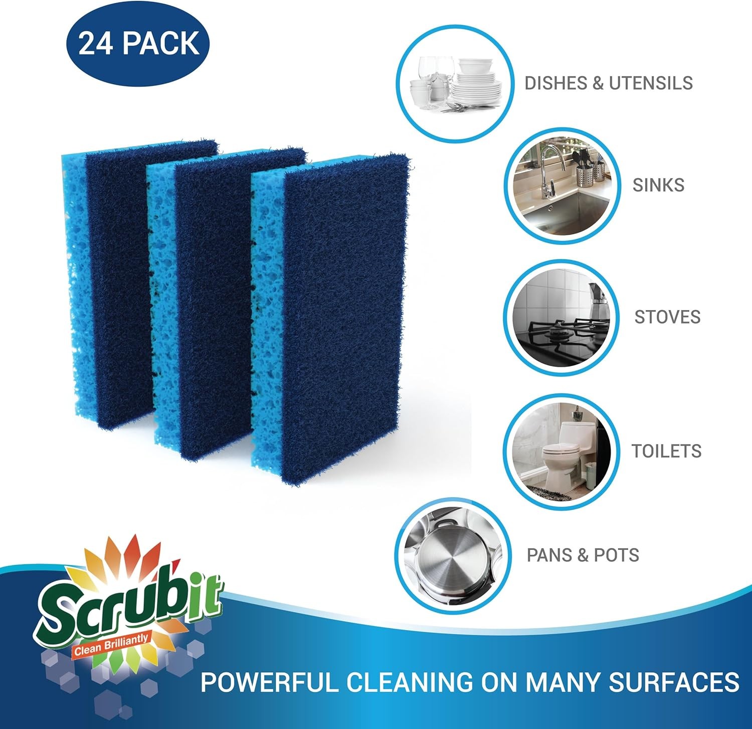 Scrubit Non-Scratch Cleaning Scrub Sponges- Scrubbing Dish Sponge Ideal for