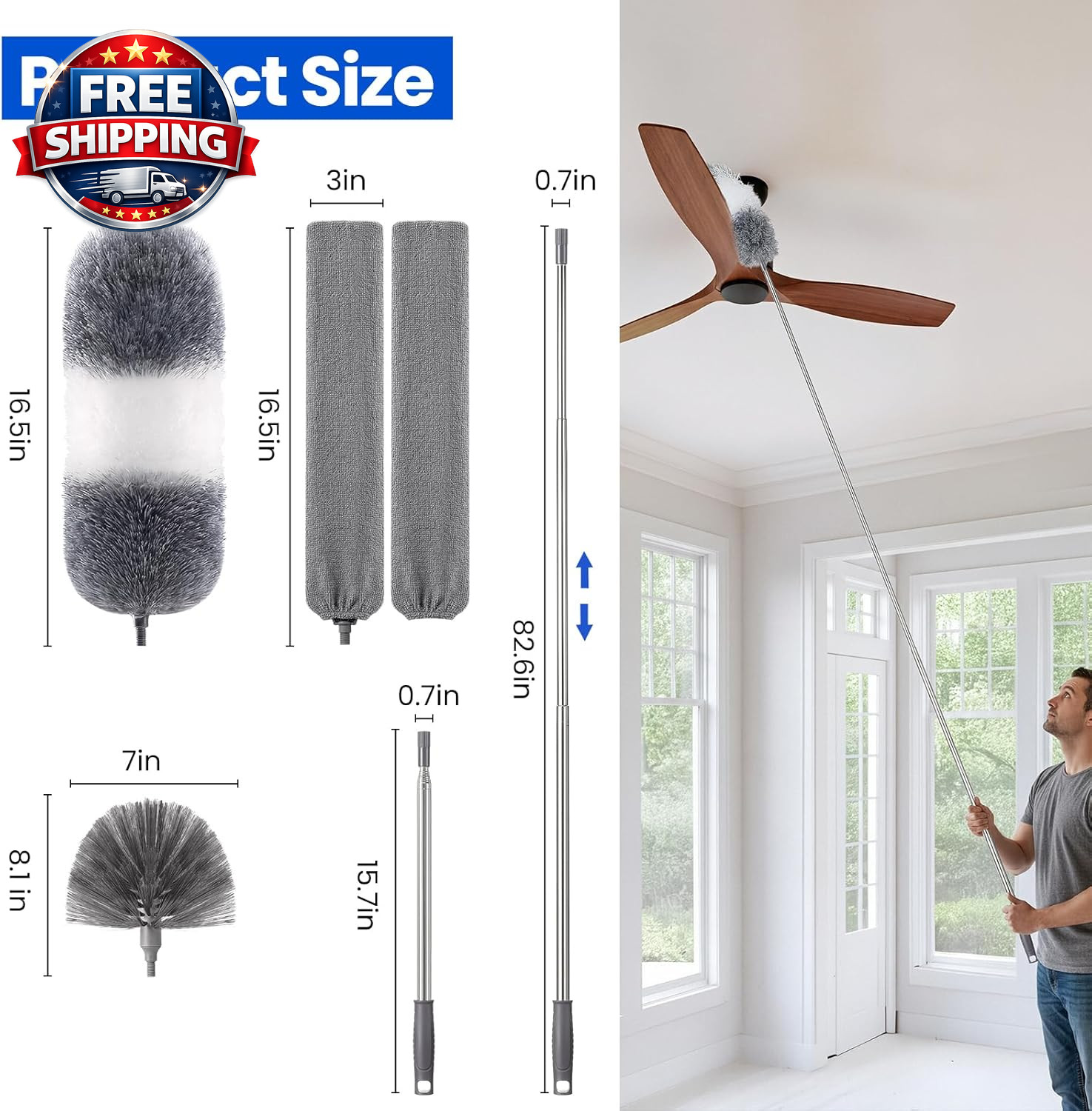 Extra-Long Dusters Kits with Extension Pole, Cobweb Duster, Microfiber Dusting C