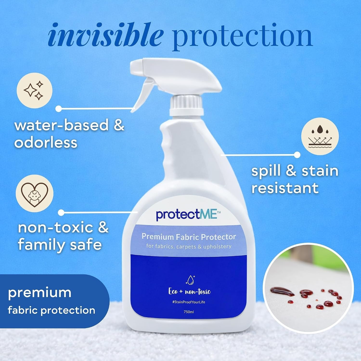 Non-Toxic Fabric Protector 84.5oz + Sprayer, Repels Liquids, Easy Application