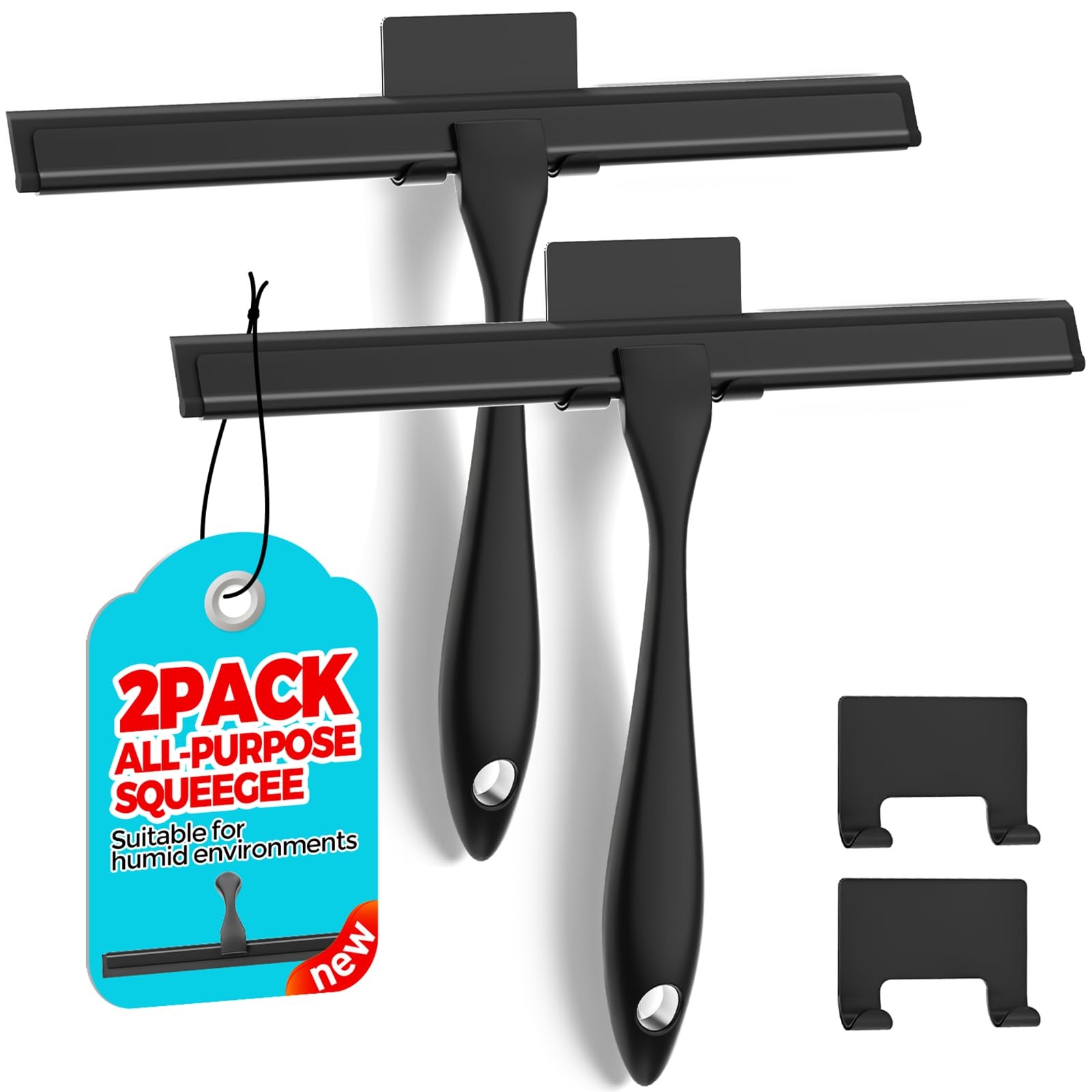 2PACK All-Purpose Shower Squeegee for Doors, Tile 10 Inch, Black