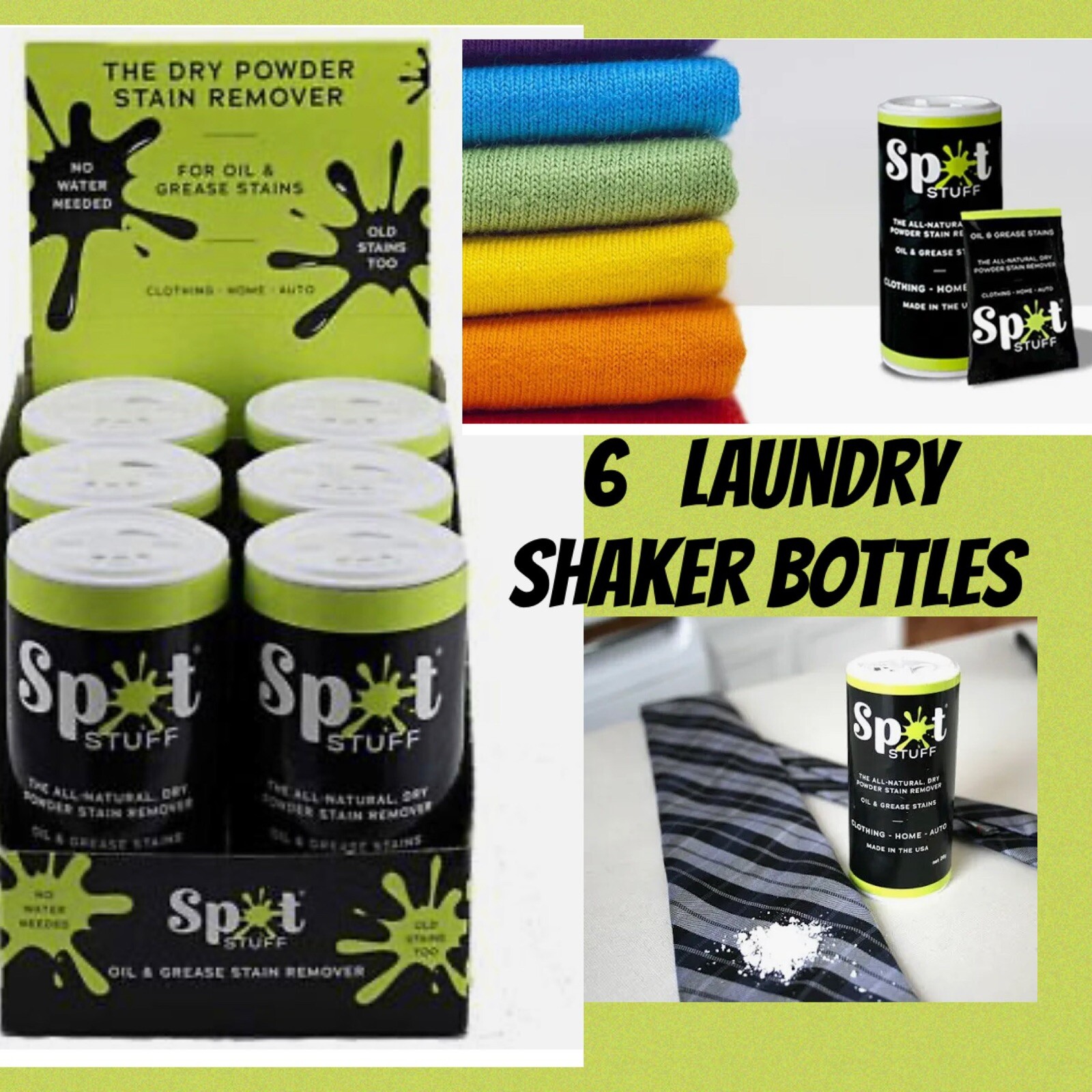SPOT STUFF Oil & Grease Stain Remover 6 Bottles All Natural Fabric Laundry Auto