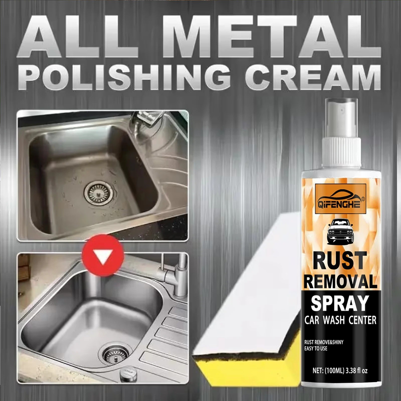 Rust Remover Spray for Metal Iron Steel Chrome Fast Acting Cleaner Safe*