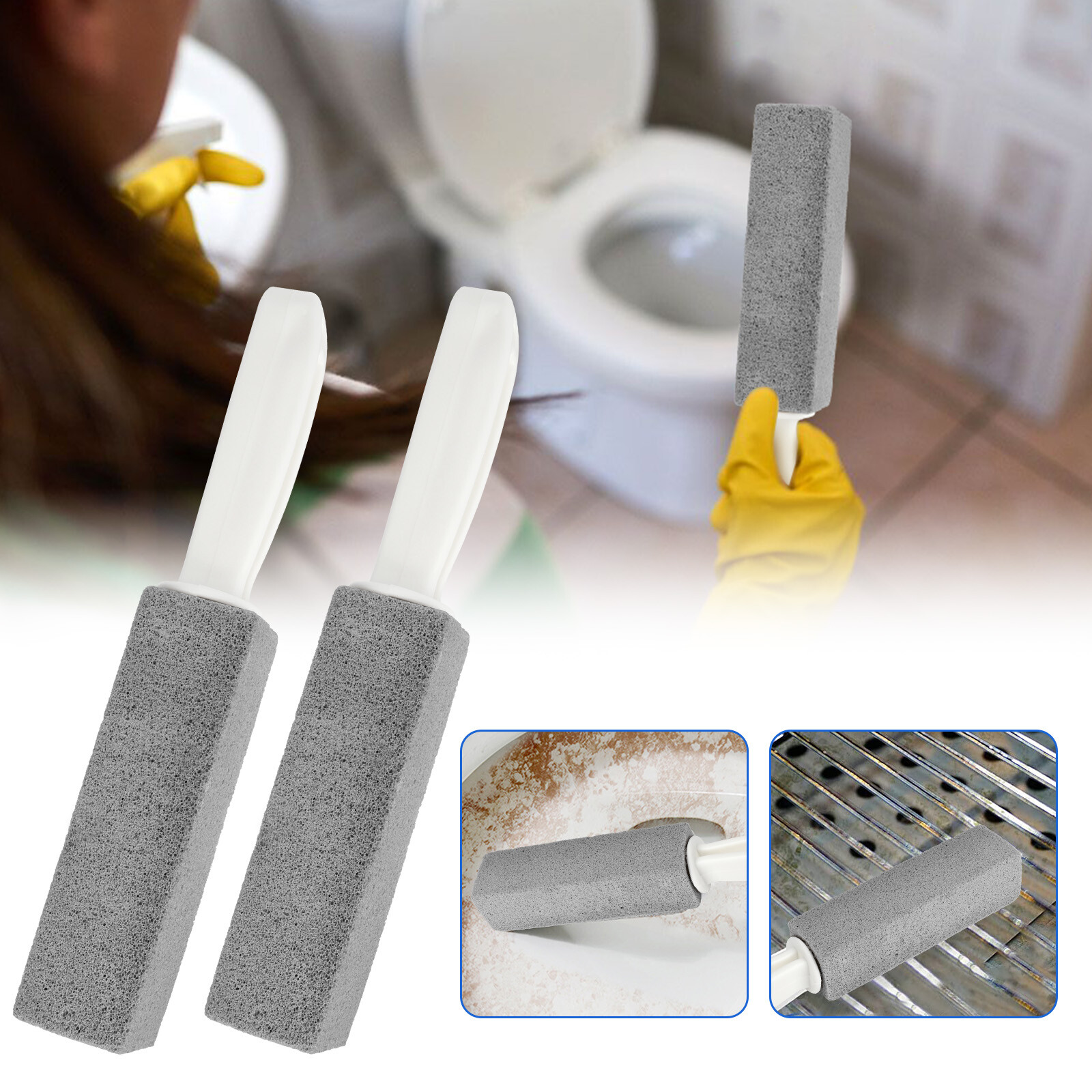 2 Pcs Pumice Stone Cleaning Heavy Duty Handle Toilet Scouring Stain Remover Tool