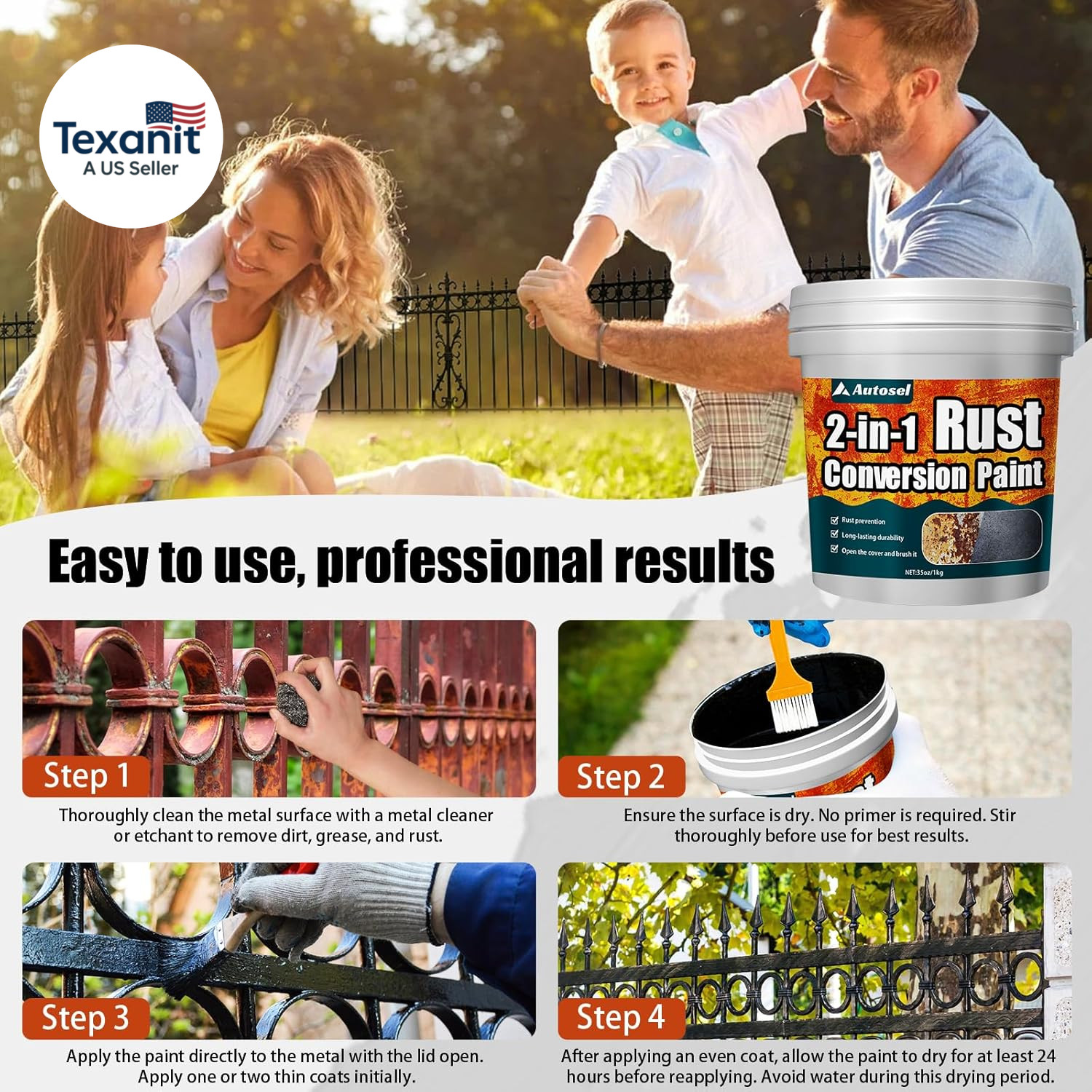 2-In-1 Rust Converter & Metal Primer, 35 Oz Rust Remover & Inhibitor Paint for M