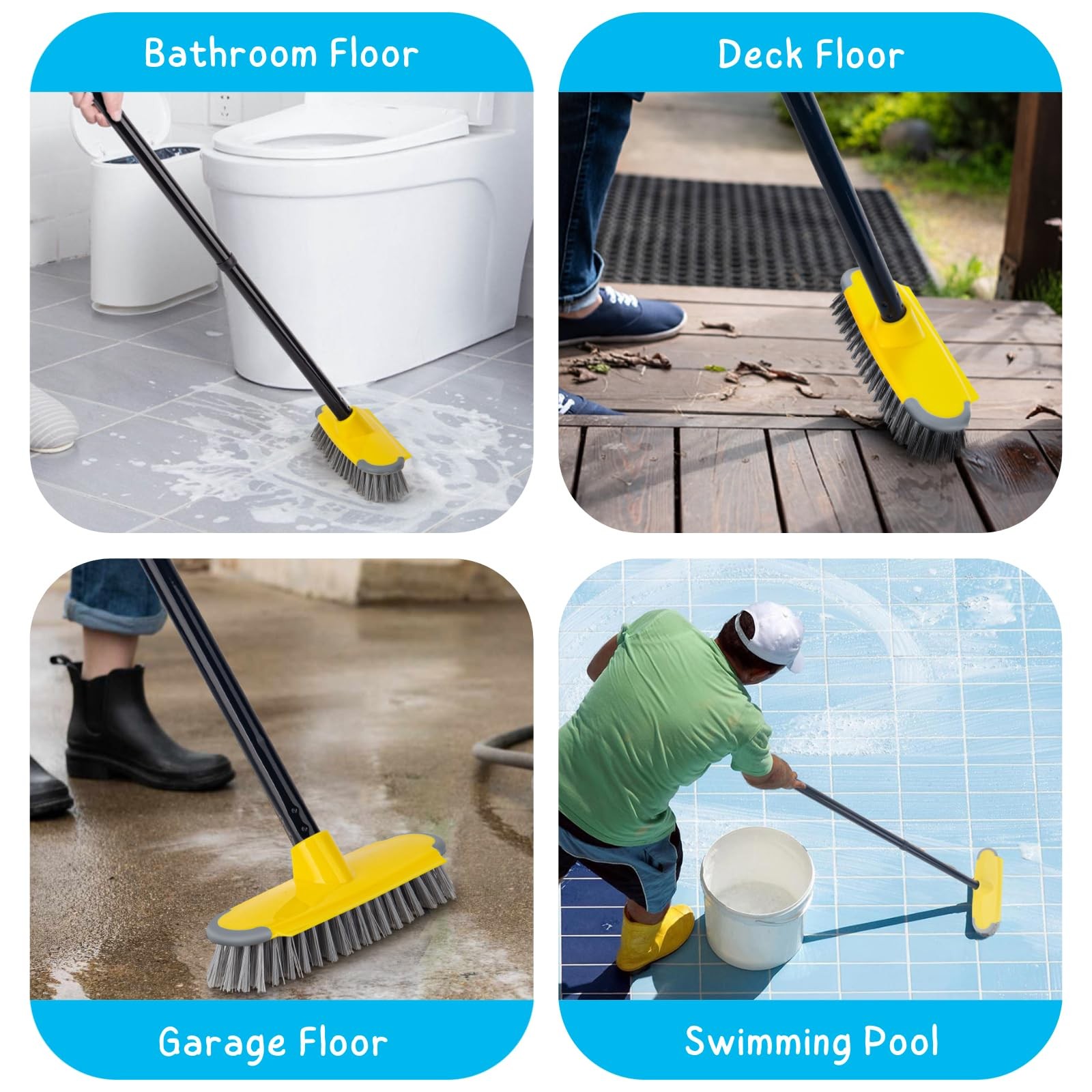 Deck Brush with Long Handle, Floor Scrub Broom for Shower, 50” Outdoor Scrub…