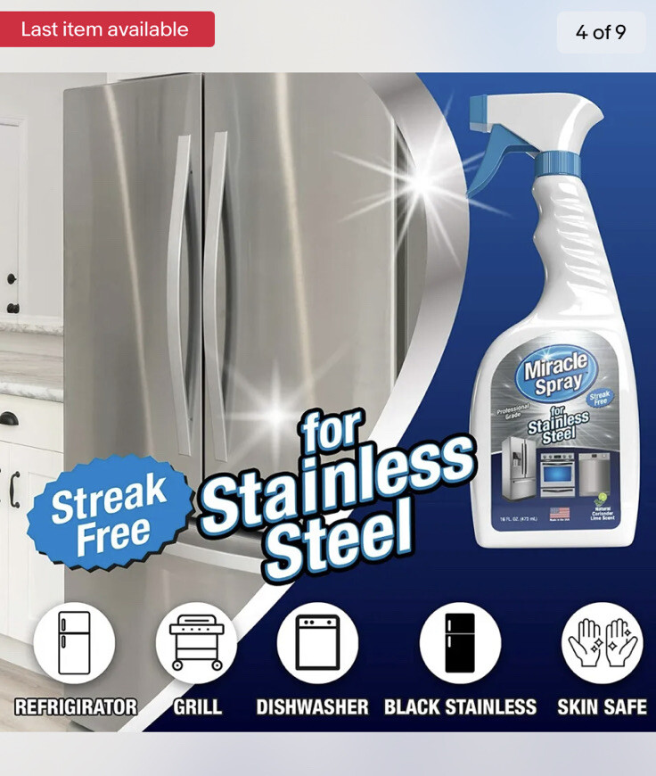 Miracle Brand STAINLESS STEEL APPLIANCE RANGE Cleaner Degreaser 16oz Lime Spray