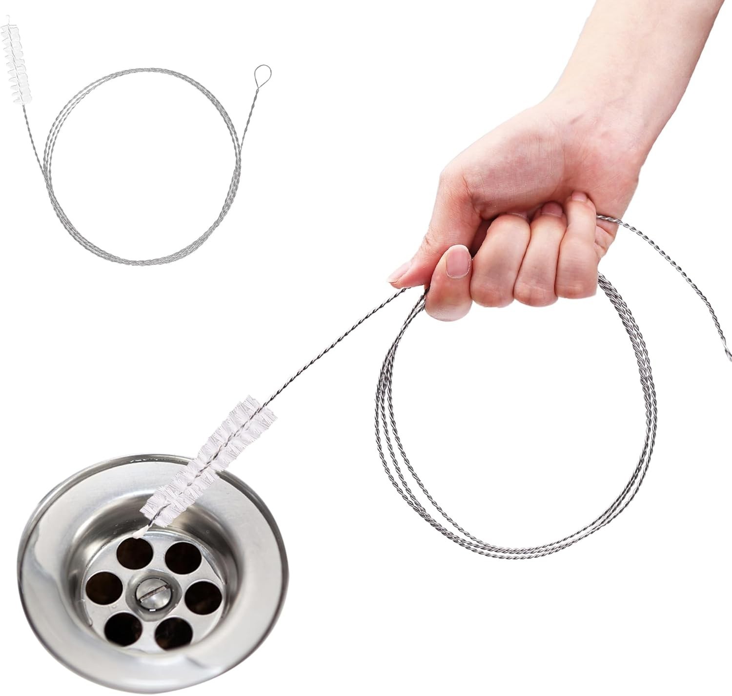 Multifunctional Flexible Drain Brush – 59 in Stainless Steel & Nylon Dual Set