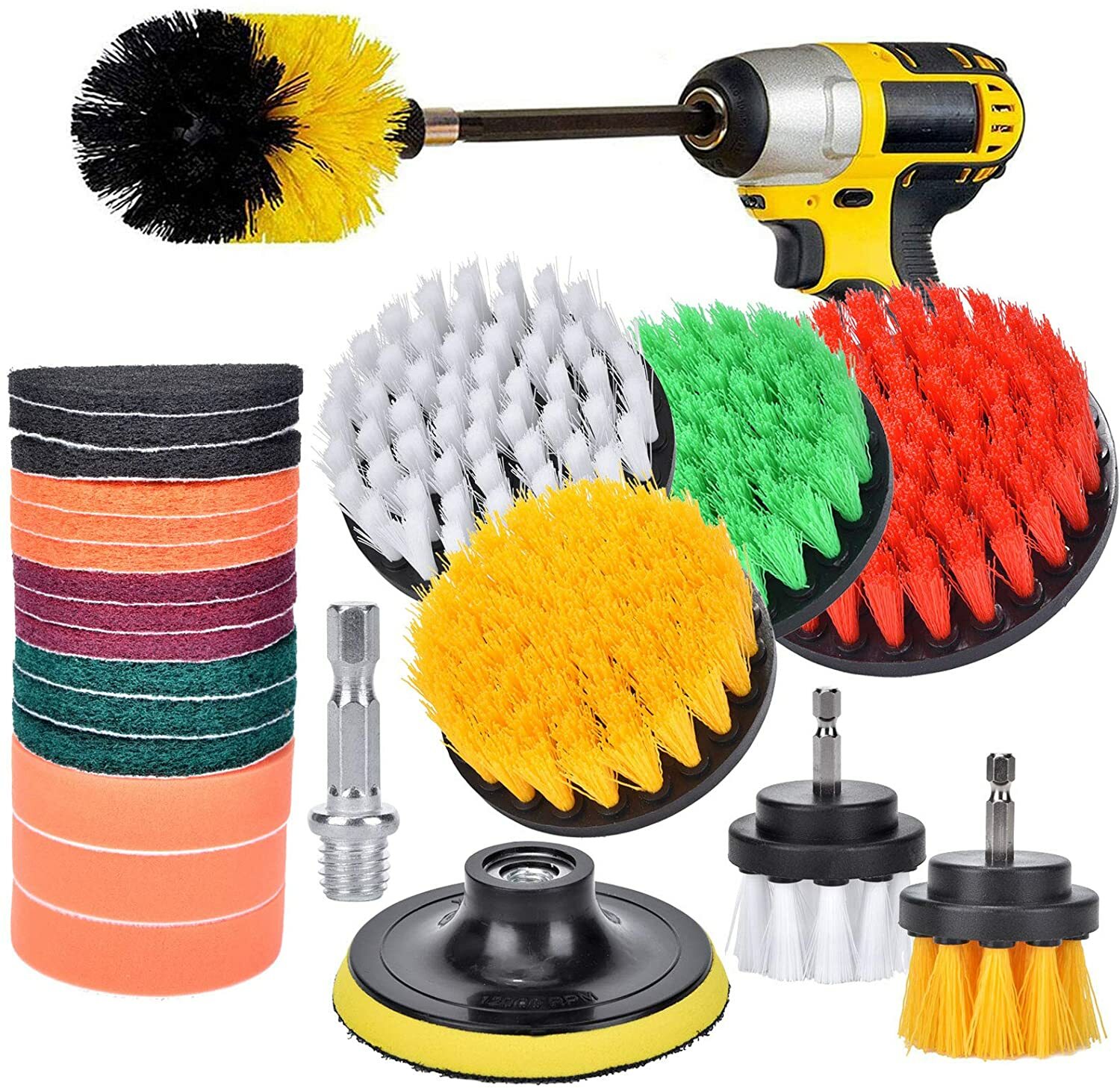 24 Pieces Drill Brush Attachment Set Power Scrubber Cleaning Kit Electric Scrubb