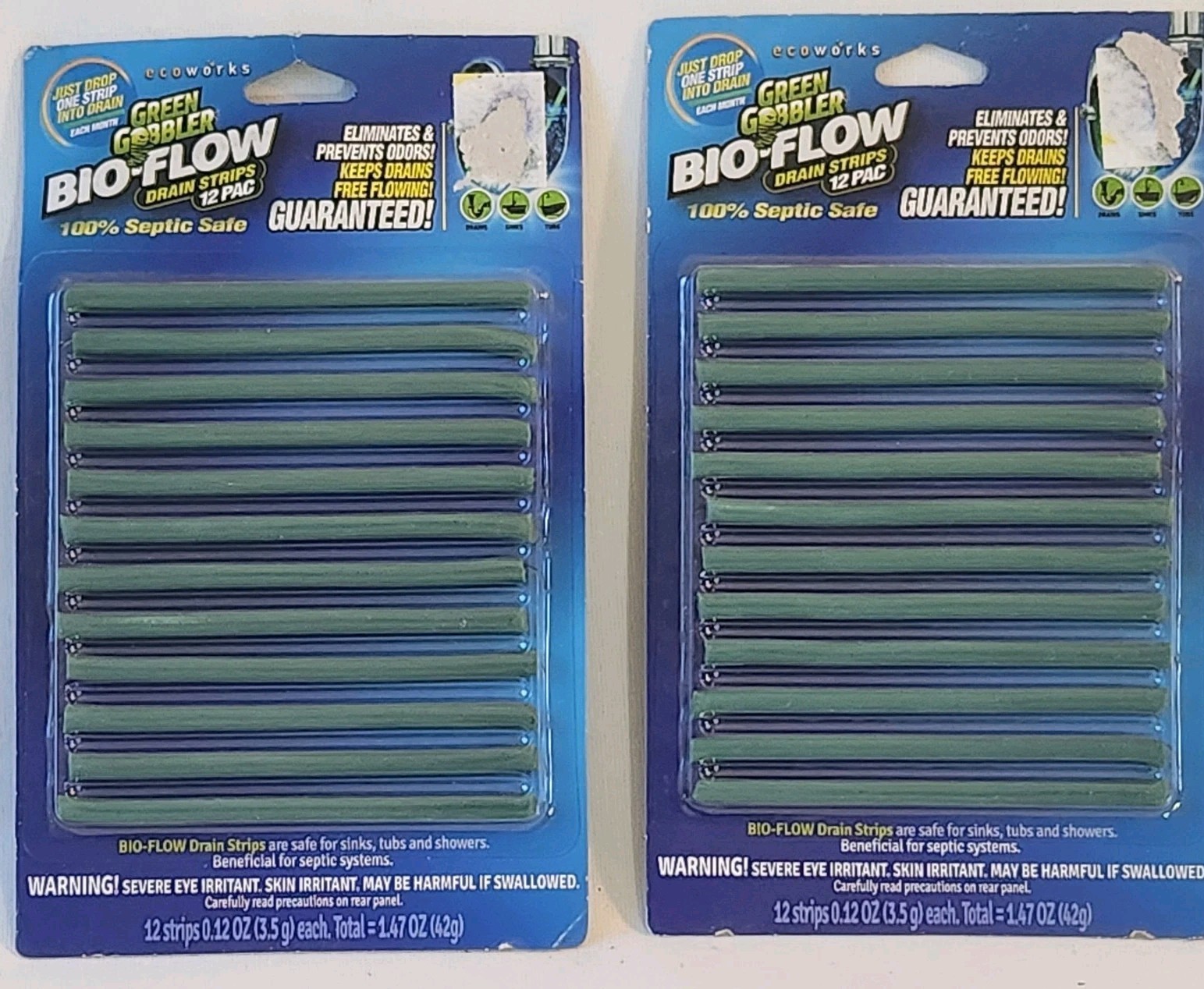 LOT OF 2 Green Gobbler BIO-FLOW Drain Strips Drain Cleaner & Deodorizer