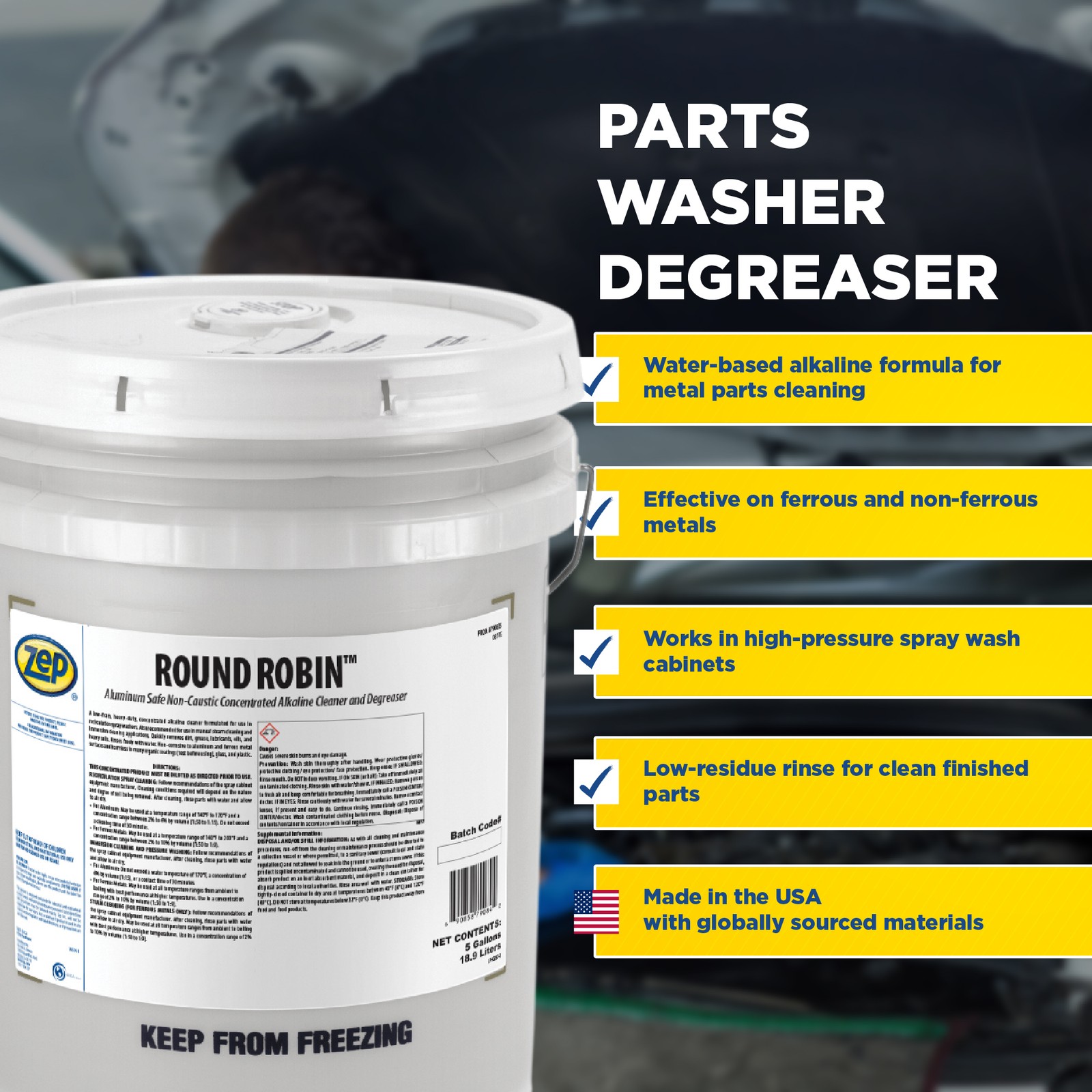 Zep Round Robin Alkaline Cleaner & Degreaser – 5 Gal (Each) – 790835 – Aluminum