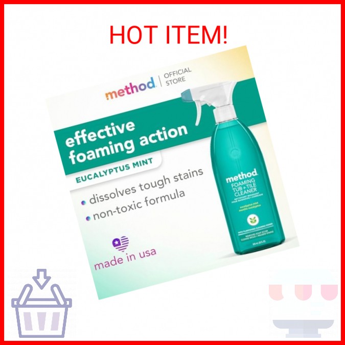 Method Foaming TUB+TILE CLEANER, Eucalyptus Mint, 28 Ounce, 1 pack, Packaging Ma