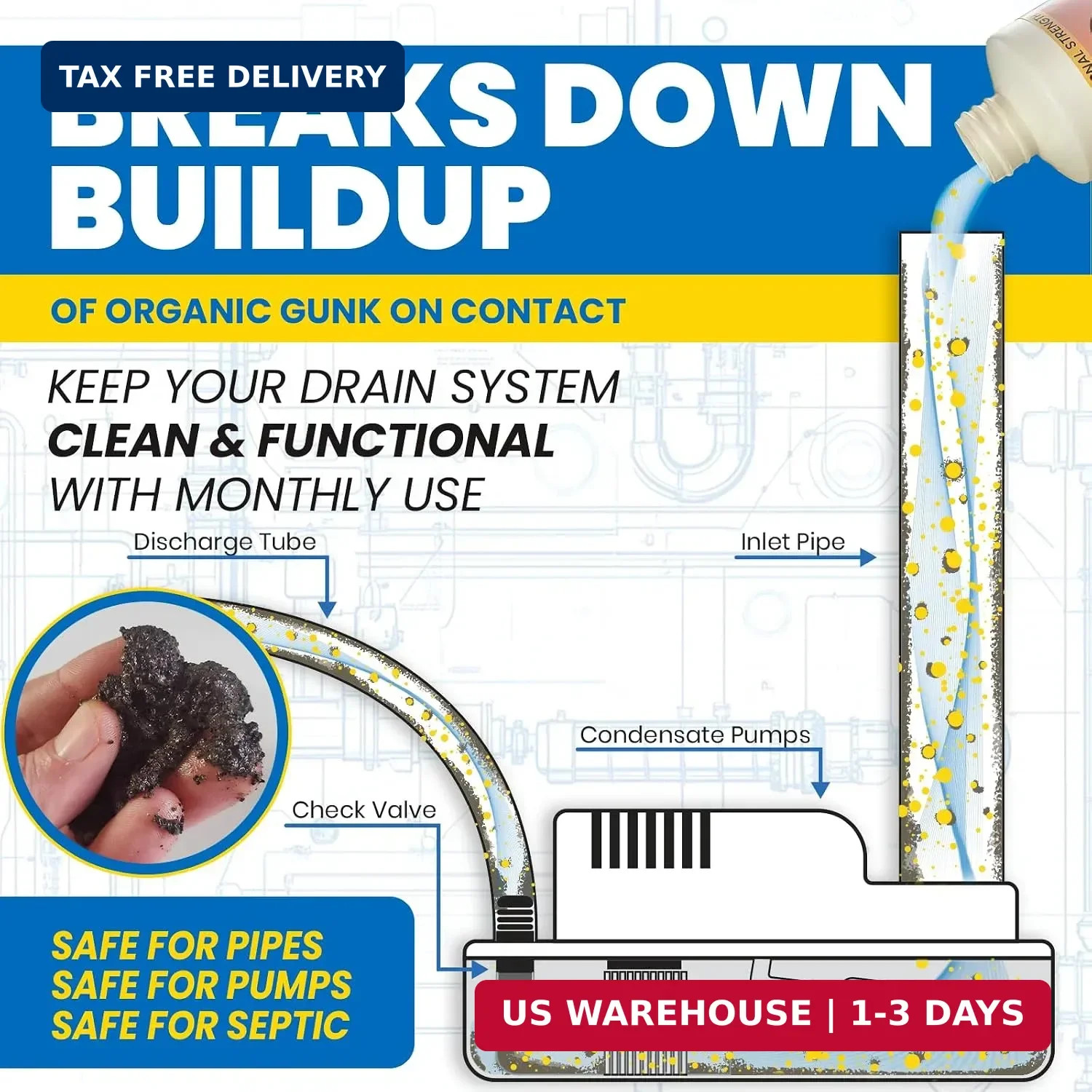 Uncle Todd’s HVAC Drain Line Cleaner – 16 Months Supply Bleach-Free, Fast-Acting