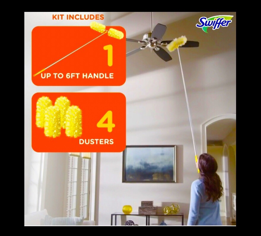 Swiffer Dusters 6’ ft Extender Handle Kit w/ 4 Refills: DOUBLE Ended,ceiling,fan
