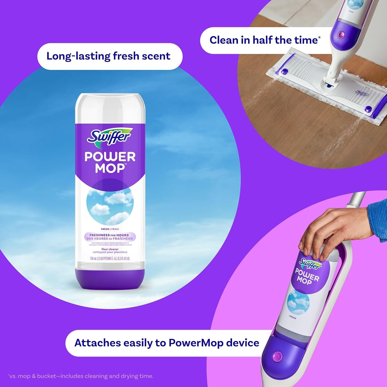 Swiffer Power Mop Floor Cleaning Solution Fresh Scent Floor Cleaner,25.3 oz, 2x.