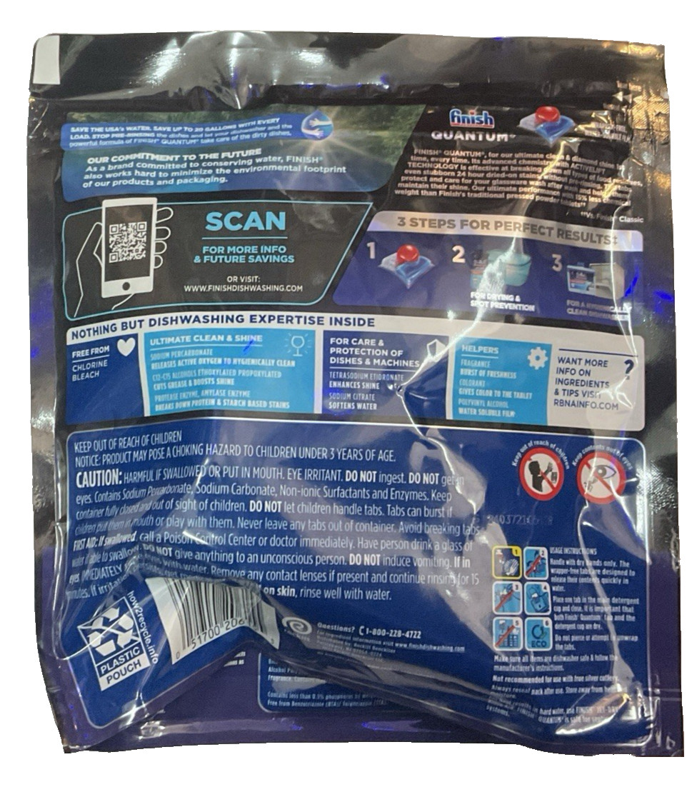 Finish Powerball Quantum Dishwasher Detergent 44 Tabs Active Technology 2 PKT