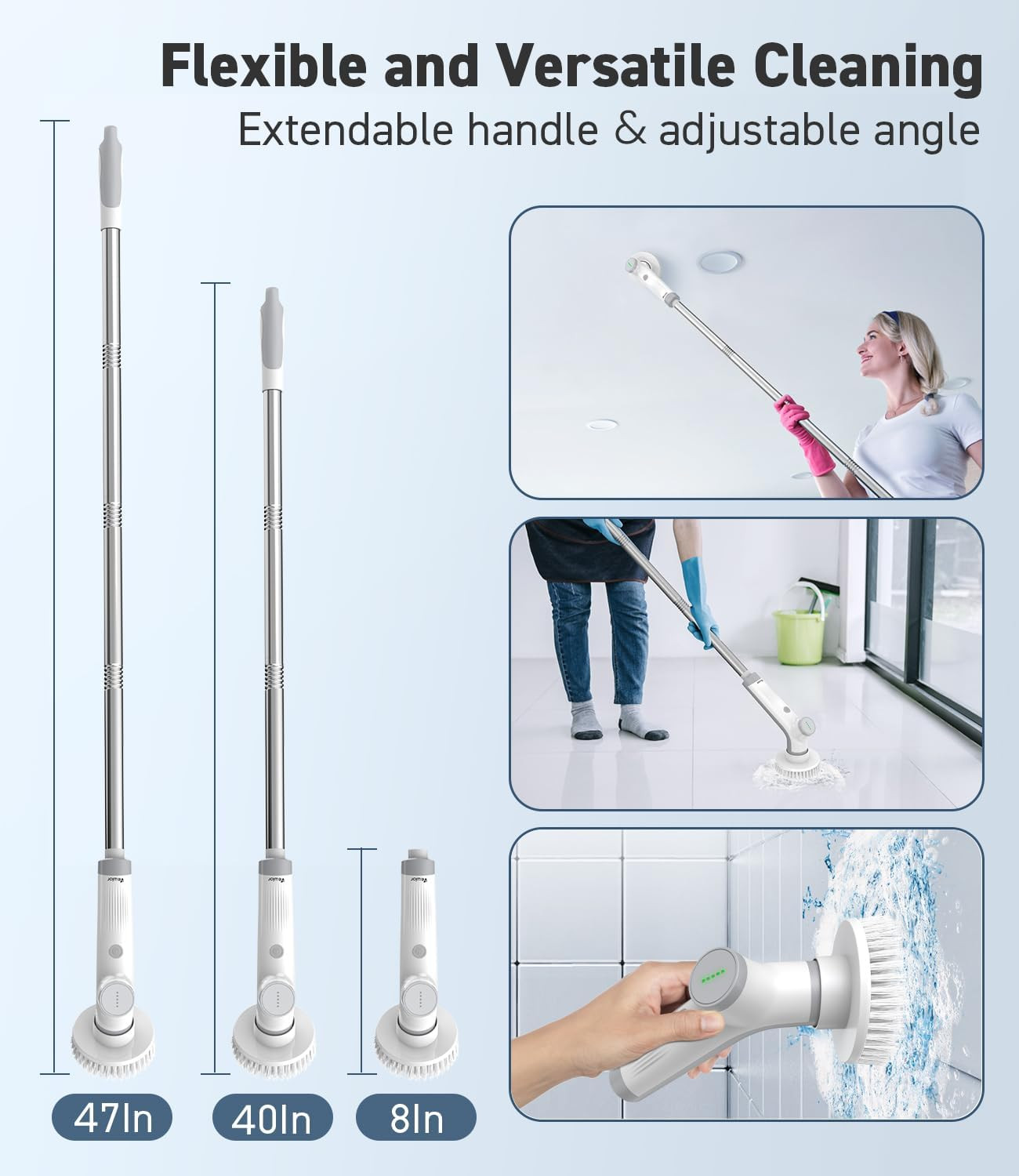 Electric Spin Scrubber, VEWIOR Cordless Shower Scrubber with 3 Adjustable Angle,