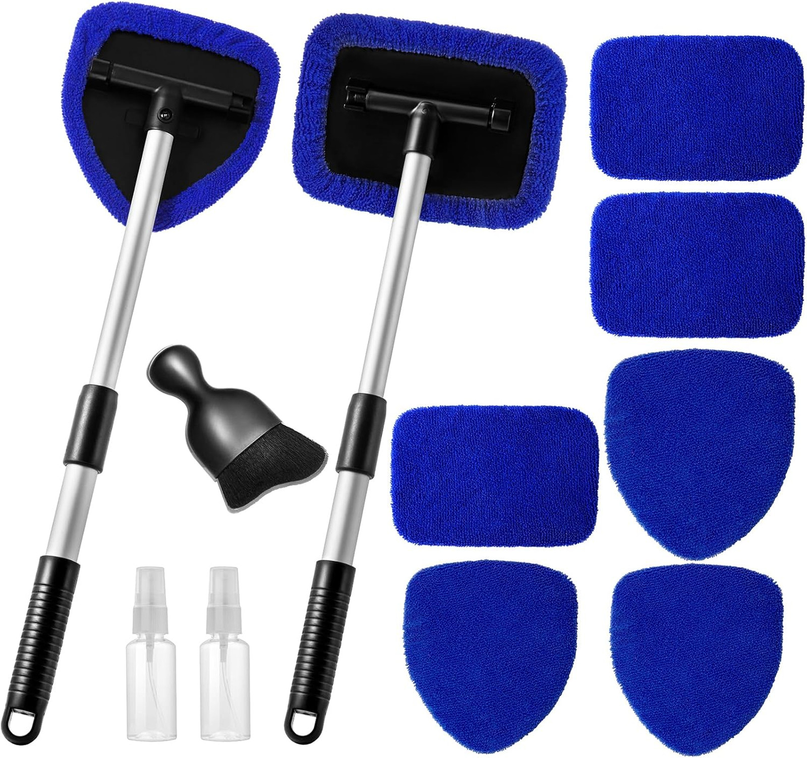 Car Windshield Cleaner Tool Kit with Microfiber Pads Extendable Handles Spray
