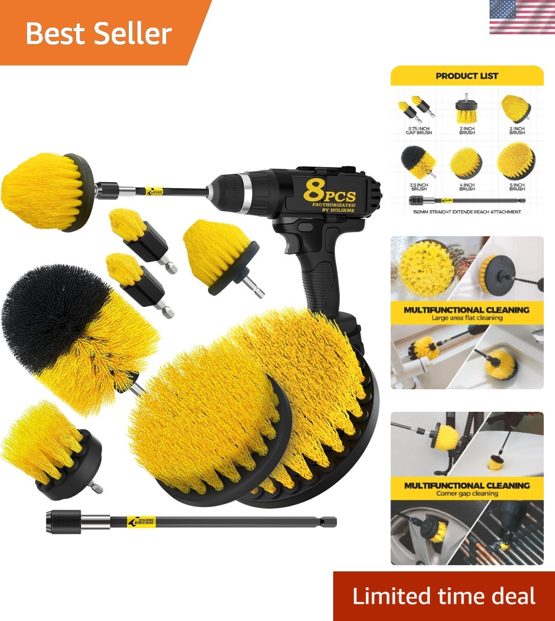 8 Pcs Drill Brush Attachment Set, Power Cleaning Scrub Brush Kit with Extend Lon
