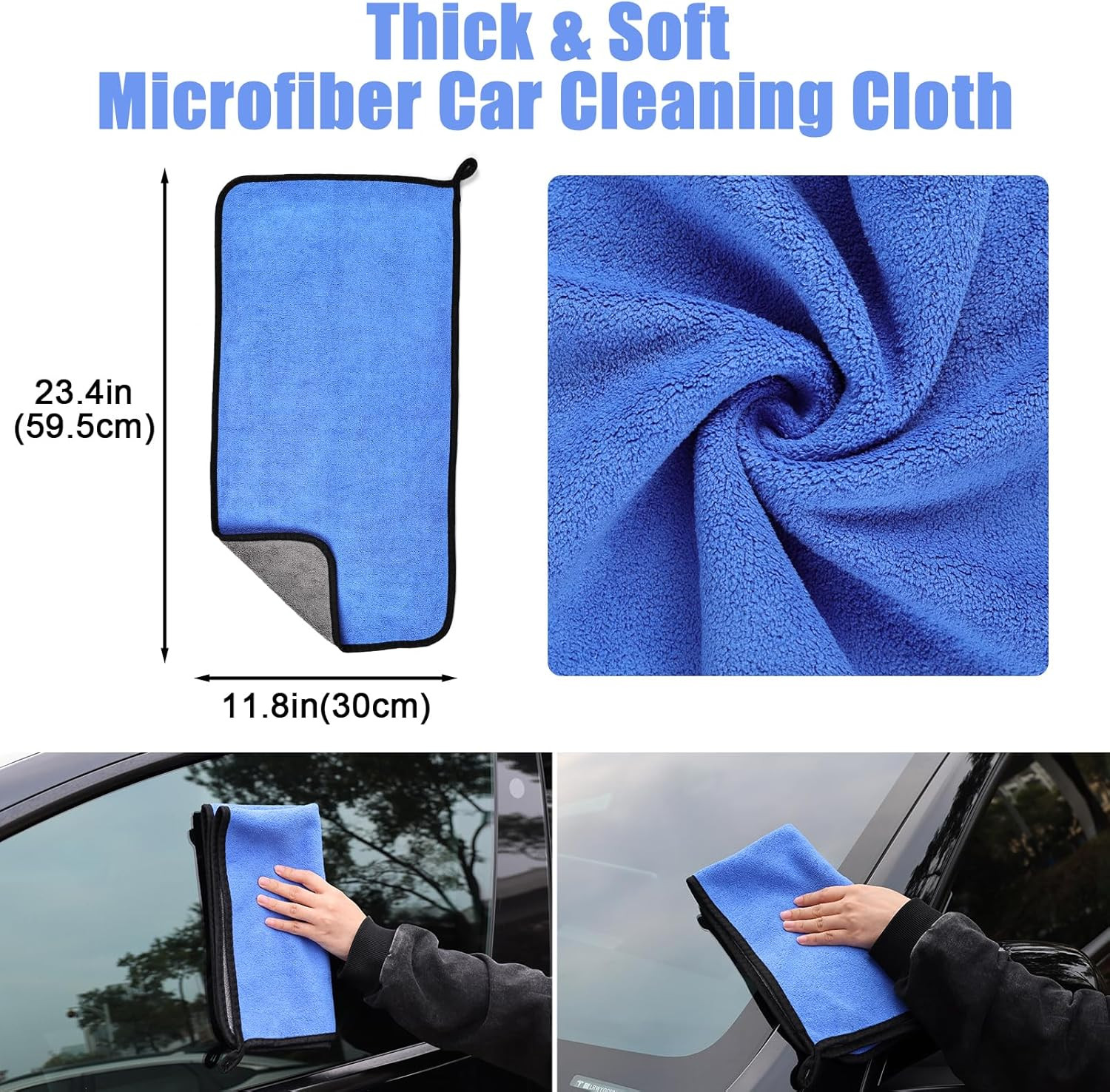 62″ Microfiber Car Wash Brush with Long Handle, Car Washing Blue Set Mitt, Spong