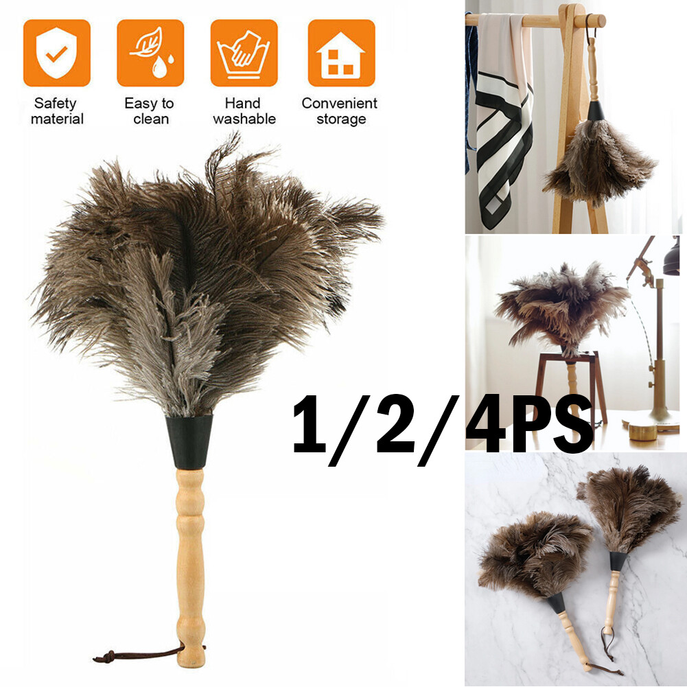 13″ Ostrich Feather Duster Professional Natural Anti-Static Wooden Handle HOT