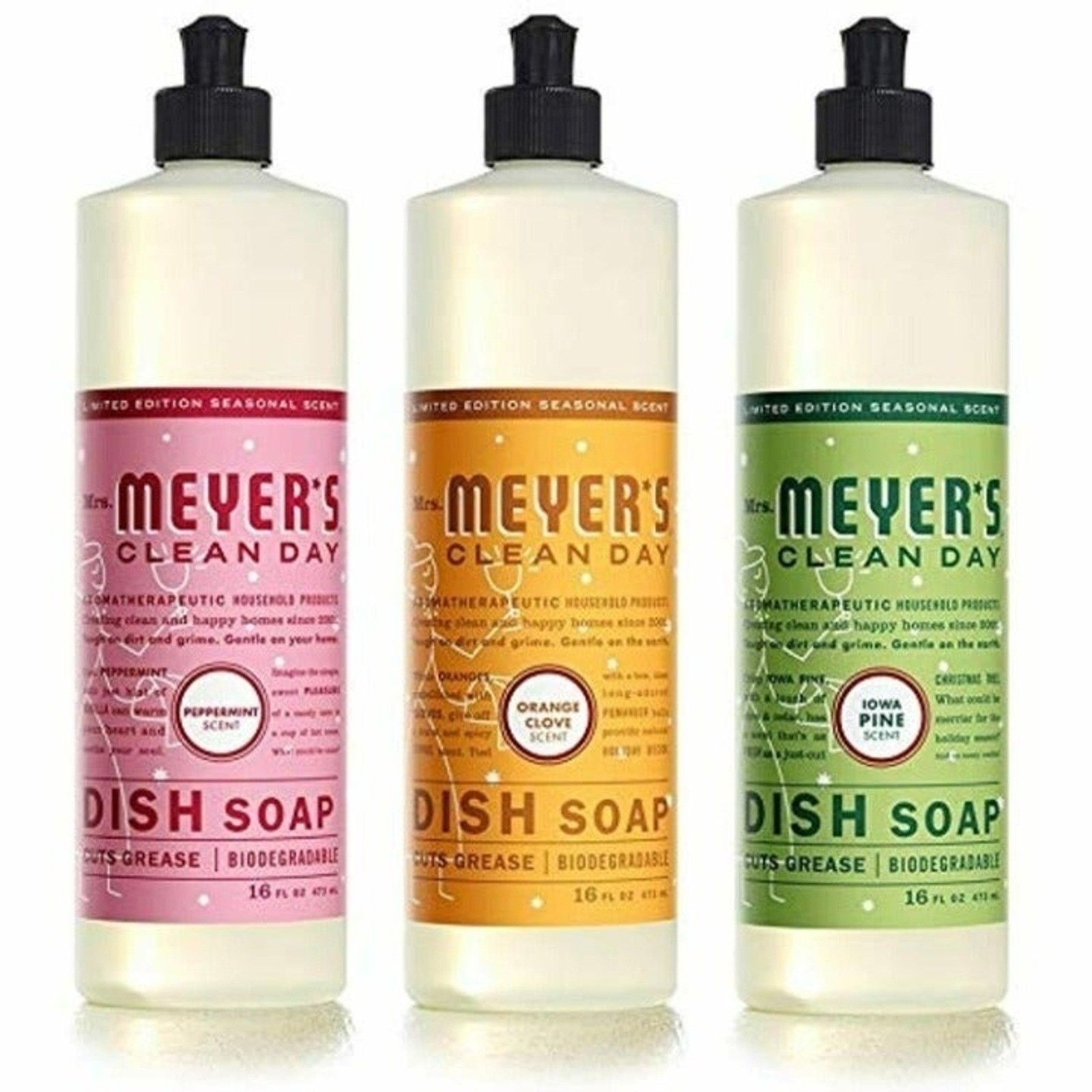 Mrs. Meyer’s Clean Day Seasonal Dish Soap Set Peppermint Orange Clove Iowa Pine