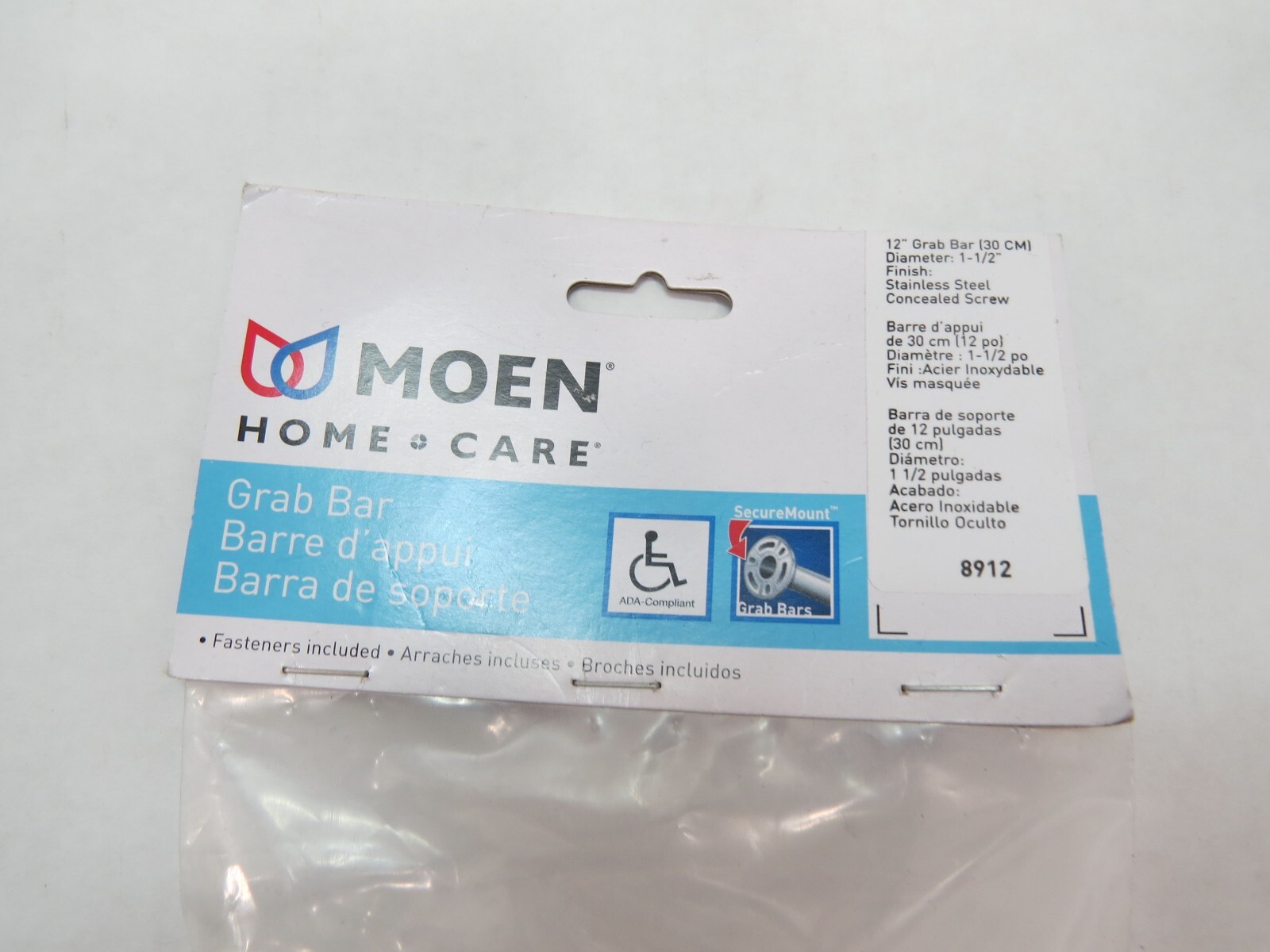 Moen 8912 Bathroom Safety 12-Inch Stainless Steel Bathroom Grab Bar (I2E676C)