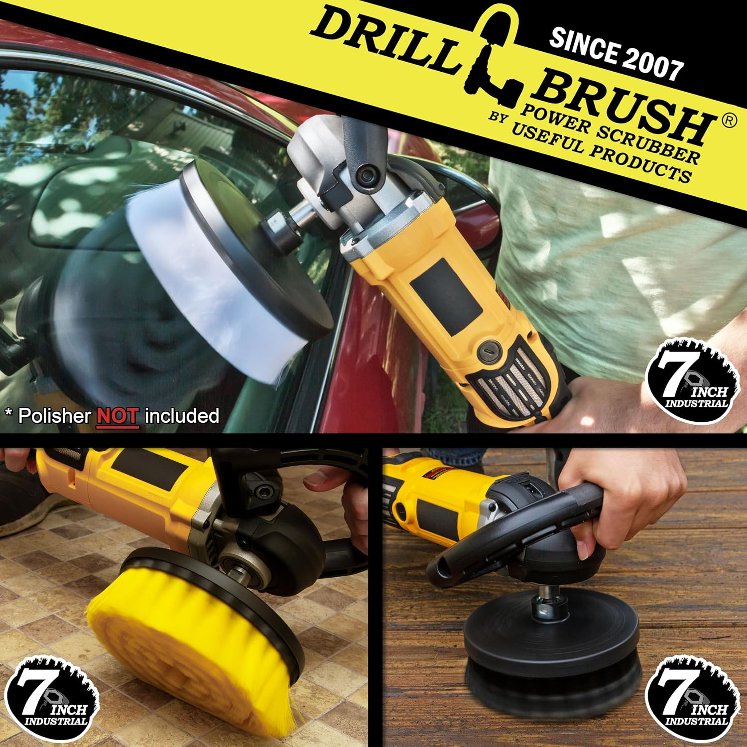 7 Inch Variety Cleaning Kit for Variable Speed Polisher – Big Cleaning Brushes