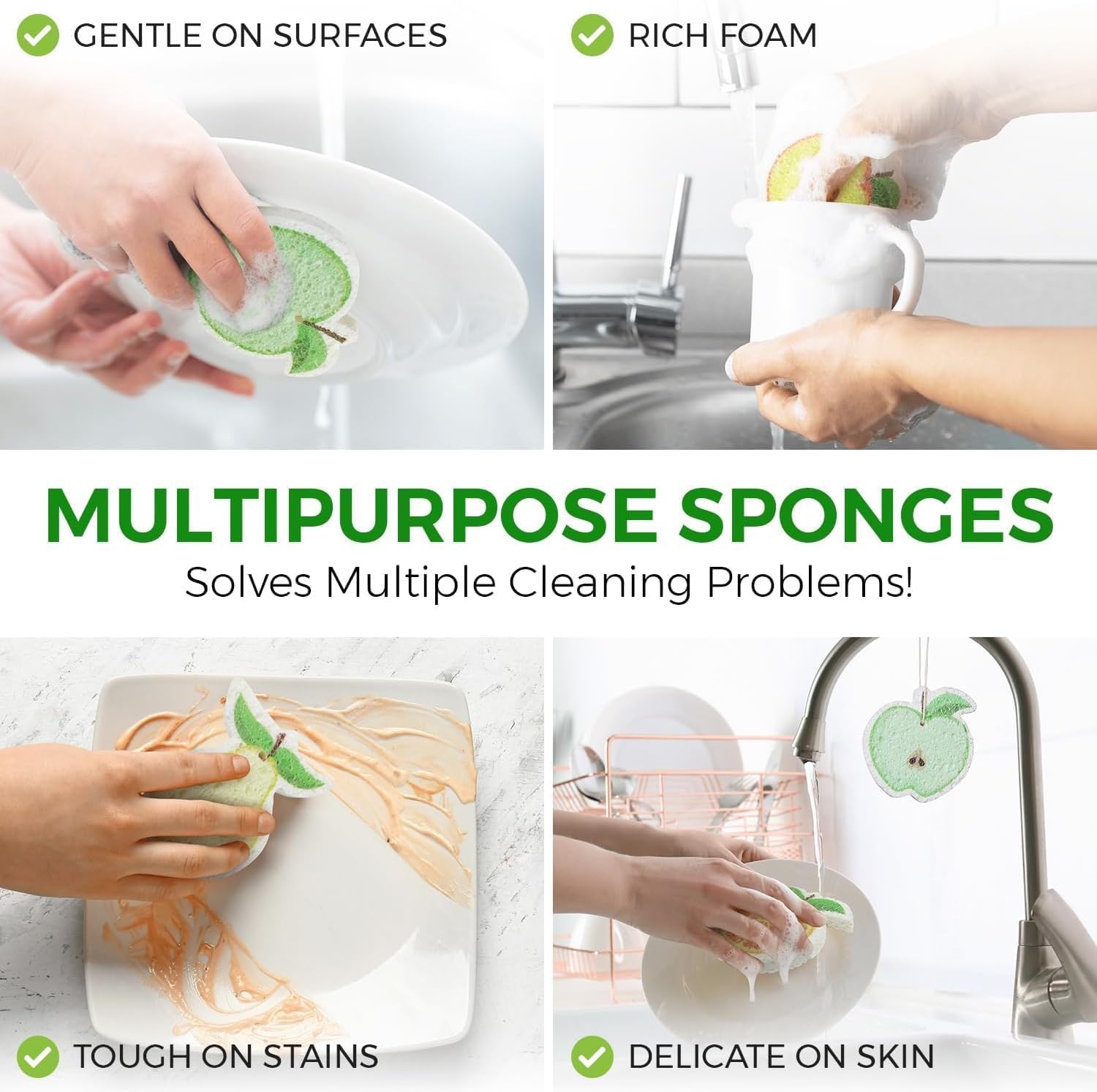 Biodegradable Cellulose Compressed Sponges Bulk – Fruit Shaped Kitchen Pack of 8