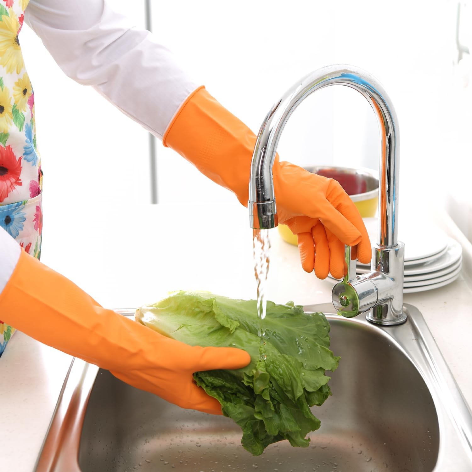 Bamllum Rubber Cleaning Gloves for Kitchen – 4 Large, Blue+green+red+orange