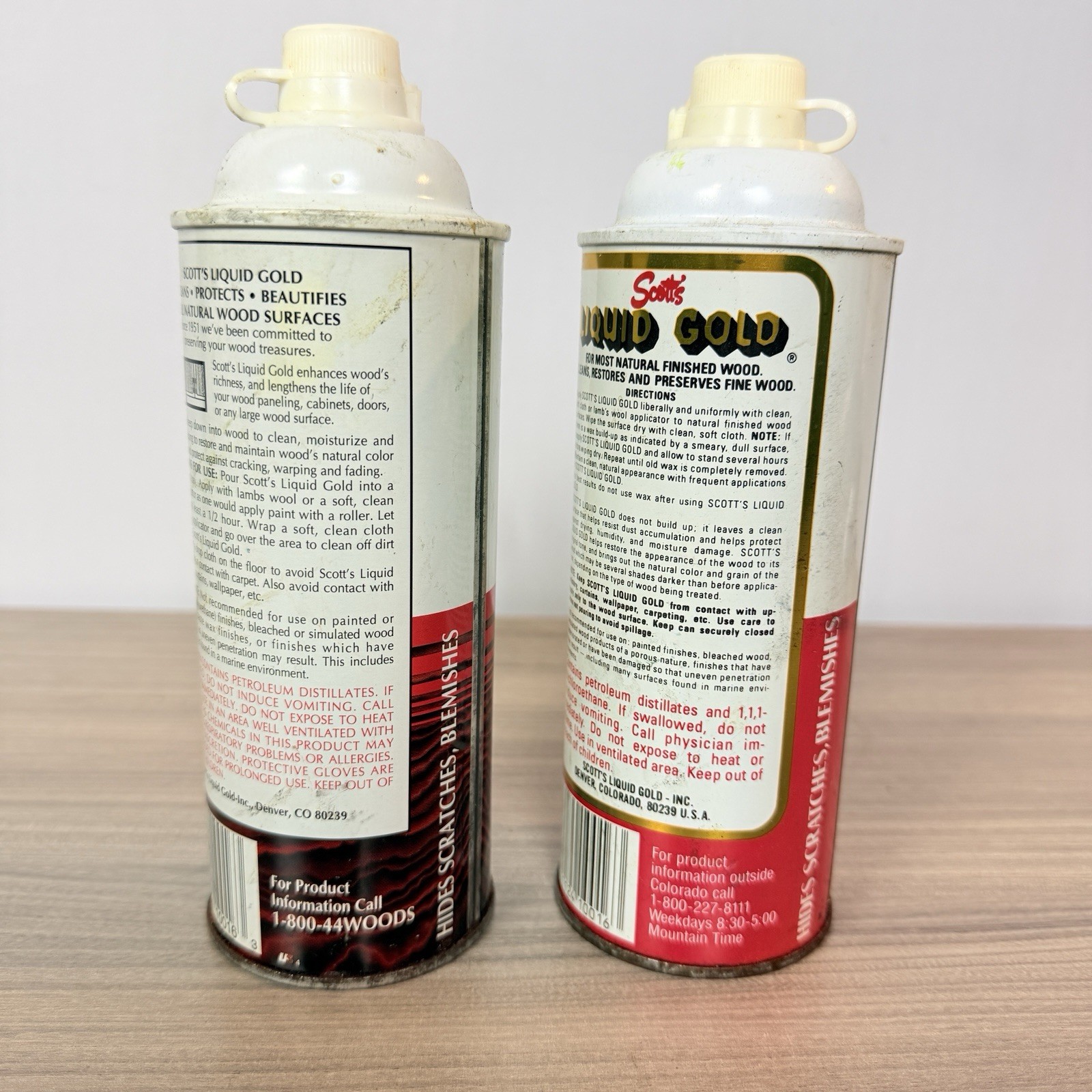 Two VTG Scott’s LIQUID GOLD Pourable Wood Cleaner & Preservative 90% & 40% Prop
