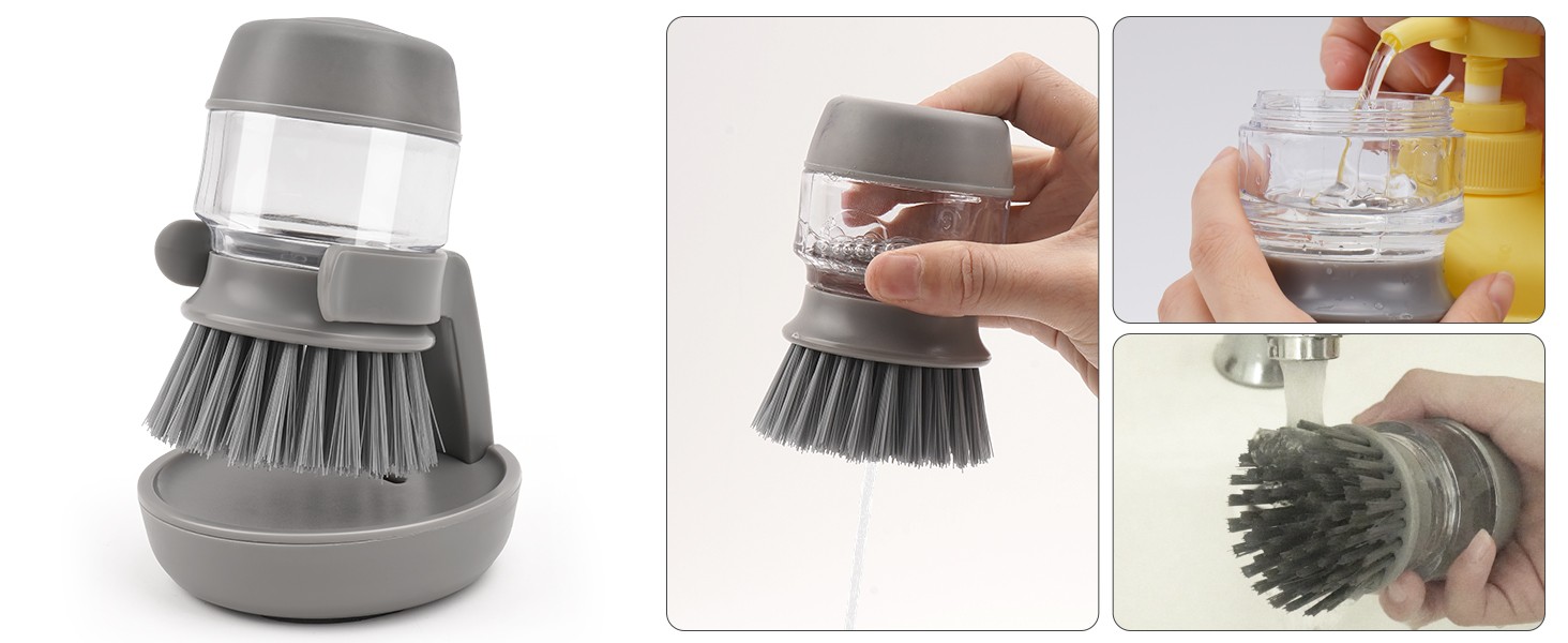 Kitchen Brush with Holder and Soap Dispensing Palm Brush Storage Set for Kitchen