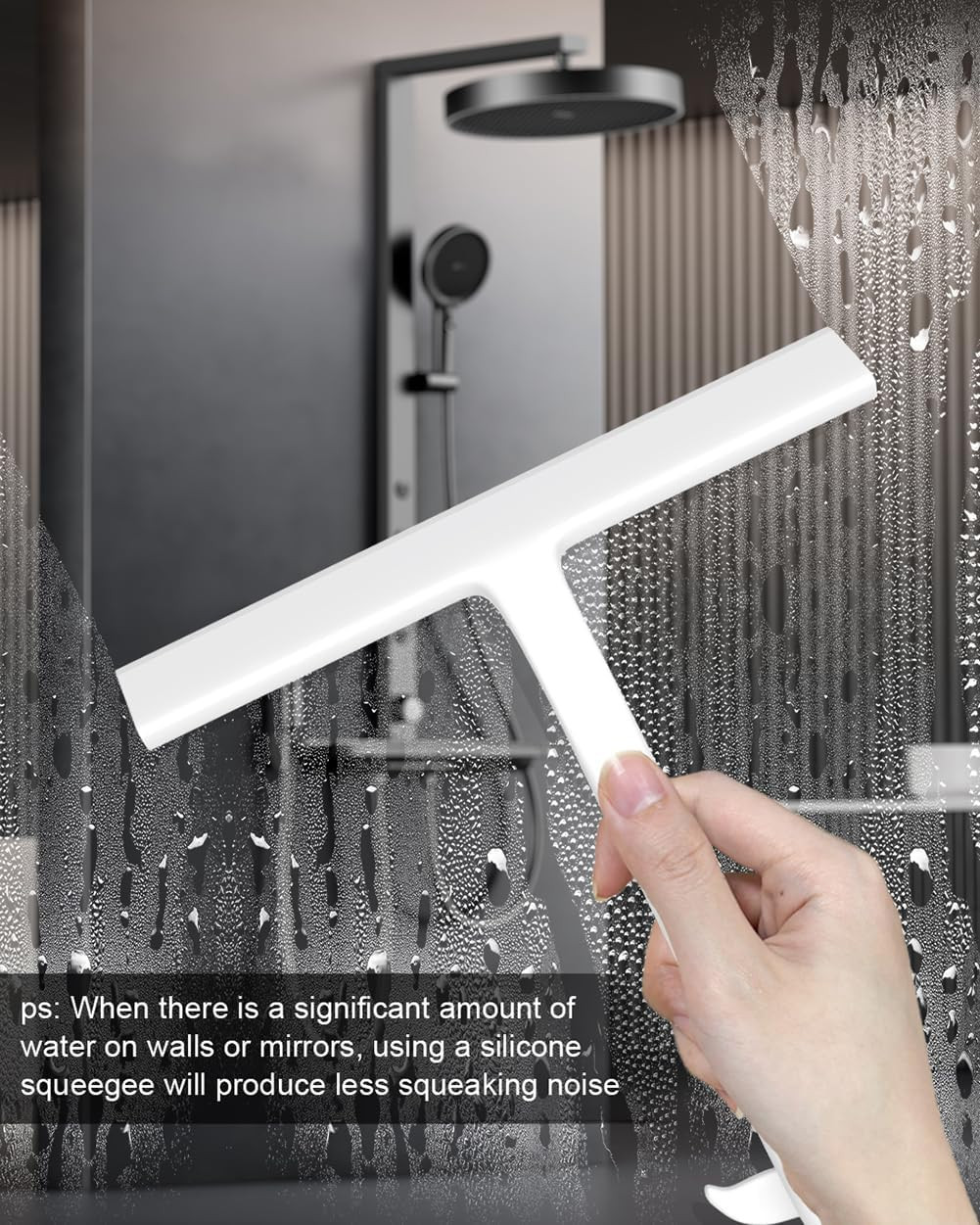 Shower Squeegee for Shower Glass Doors, Silicone Blade Whale Tail Hang Hook | 8″