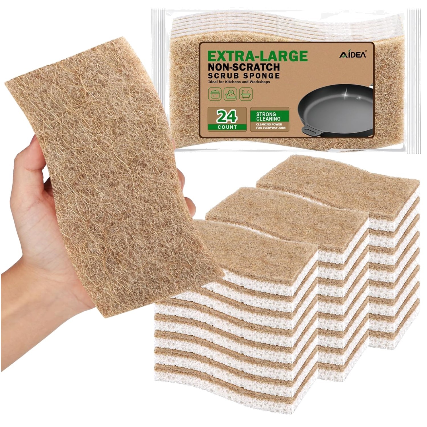 Large Non-Stick Cookware Sponges, 24 Pack