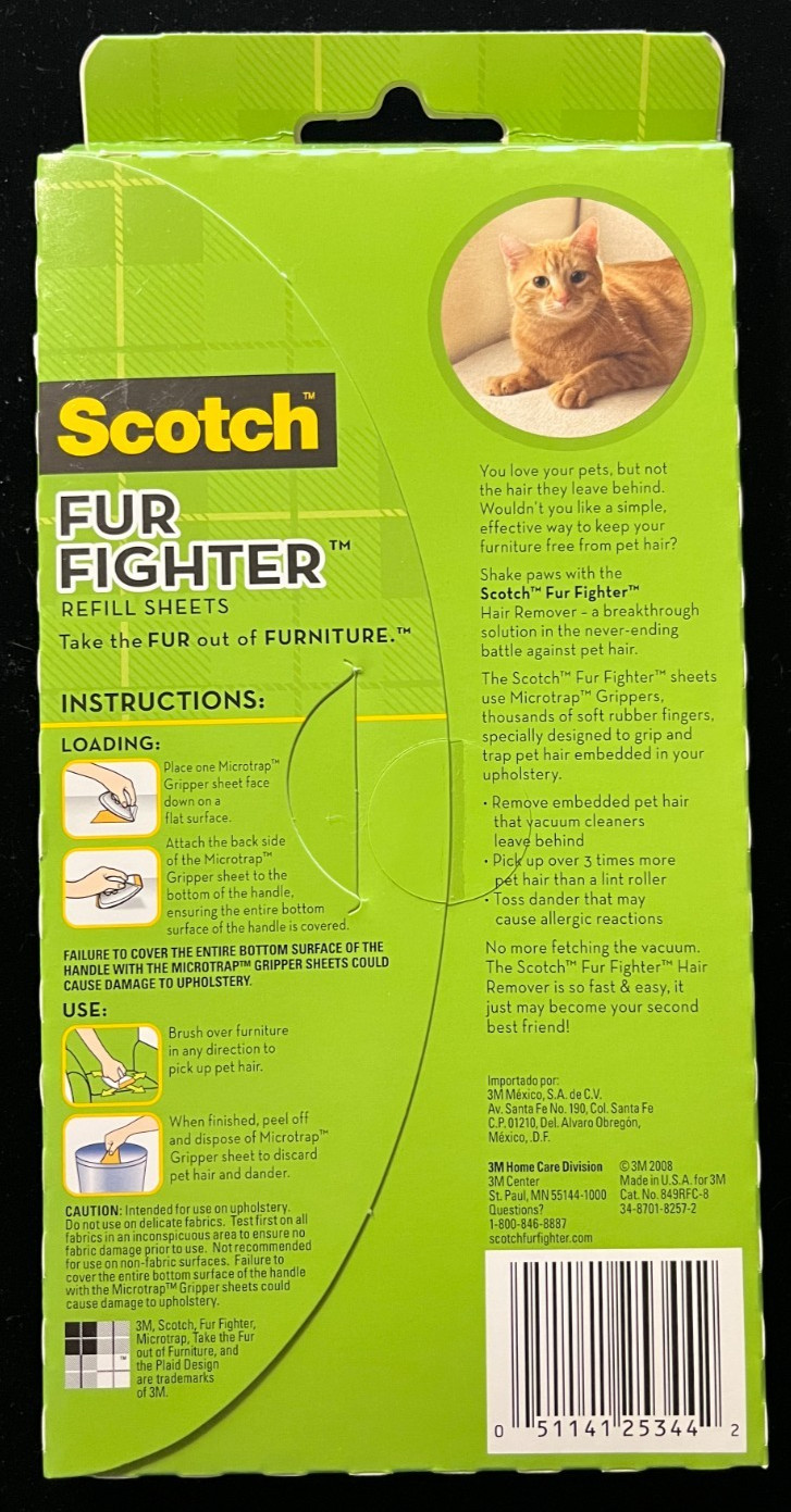 Scotch Fur Fighter 8 Refill Sheets NEW! 3M Dog Cat for upholstery