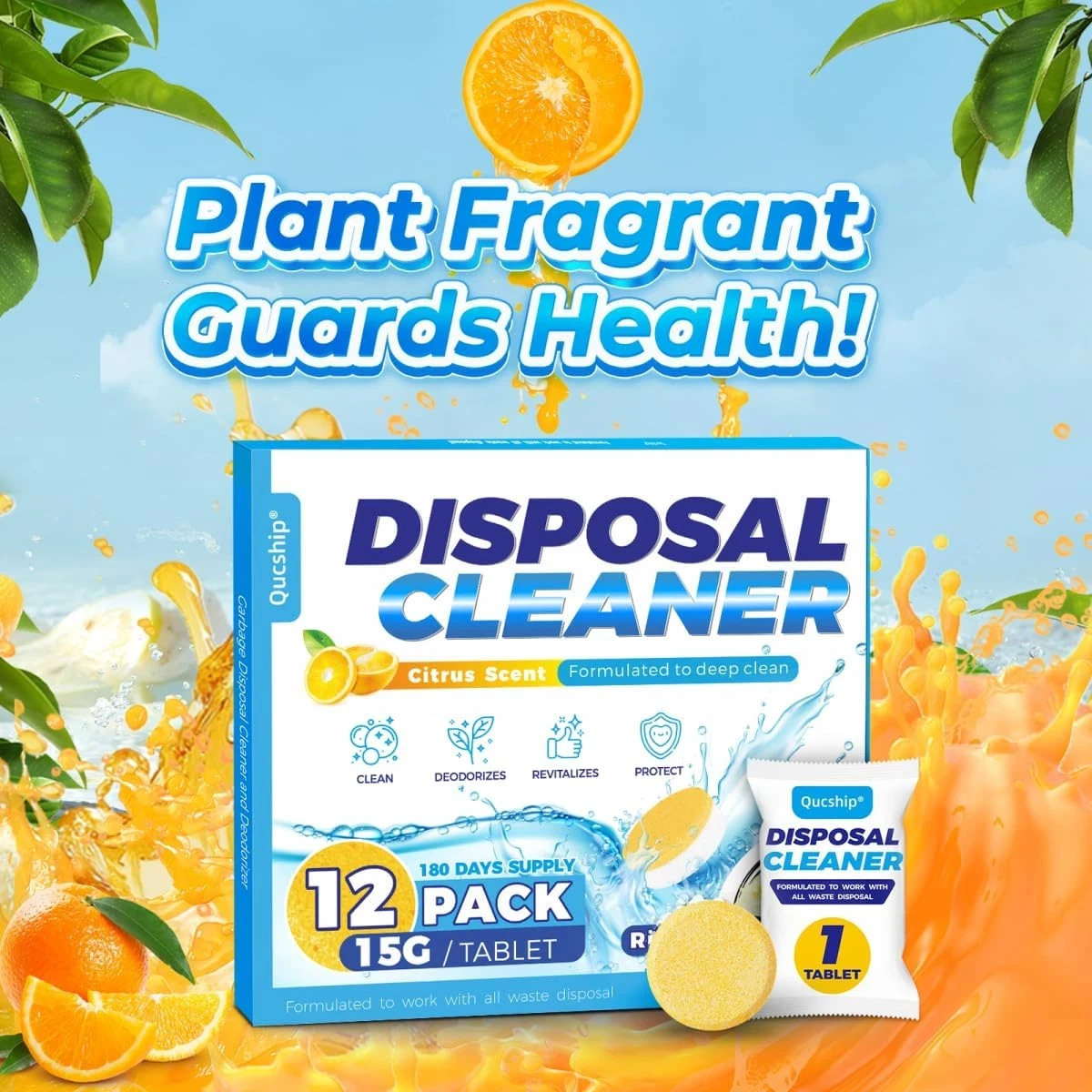 Garbage Disposal Cleaner Deodorizer – 12 Pack, Foaming Citrus Sink Freshener – X