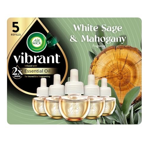 Air Wick Plug In Scented Oil Refills, White Sage & Mahogany, 5 Count