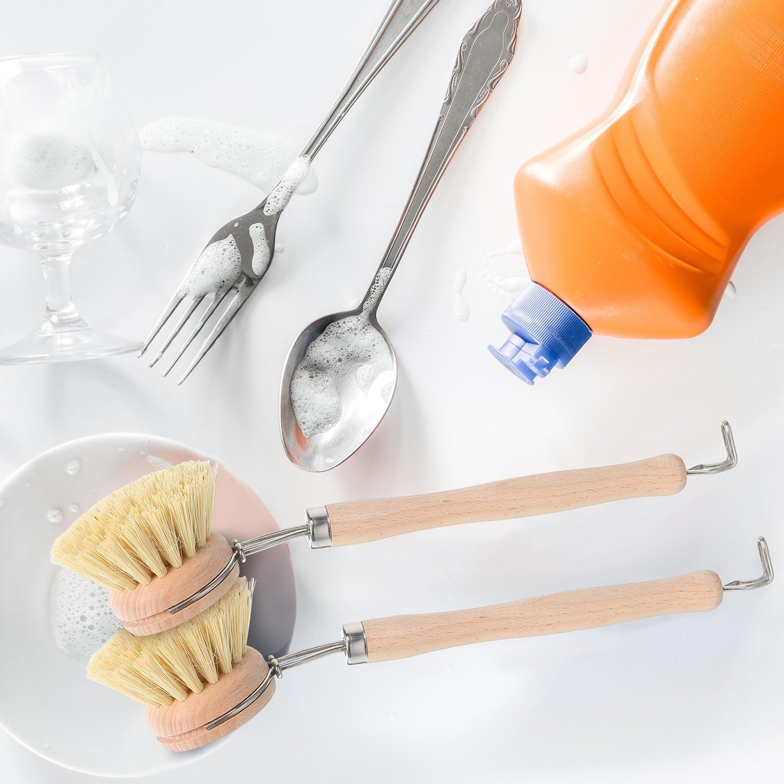 4 Pcs Kitchen Dish Brush with Beechwood Handle Natural Wooden Handle Scrub Br…
