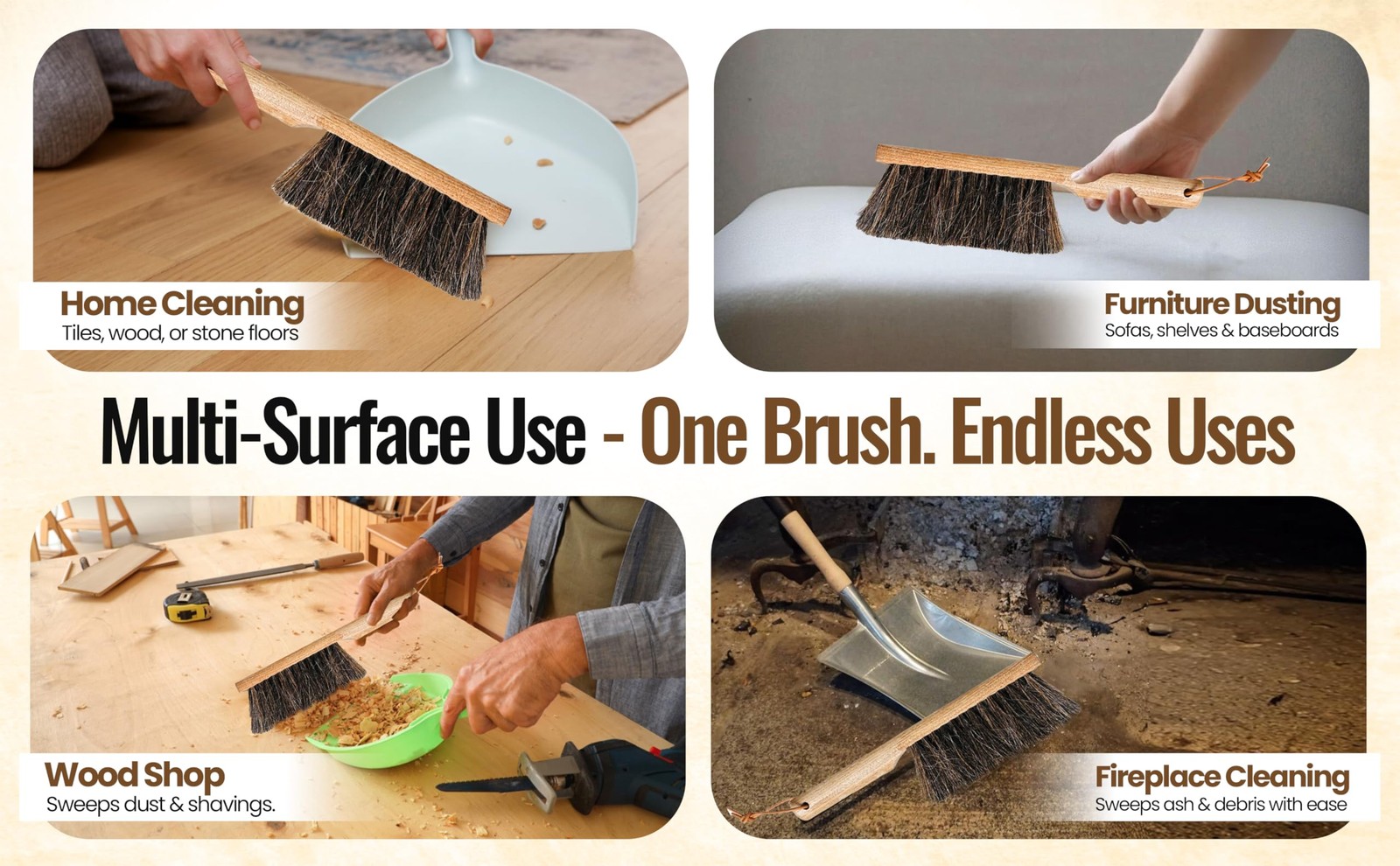 Dustpan Bench Woodworking Brush-USA 13 inch Horsehair Brushes are Used for