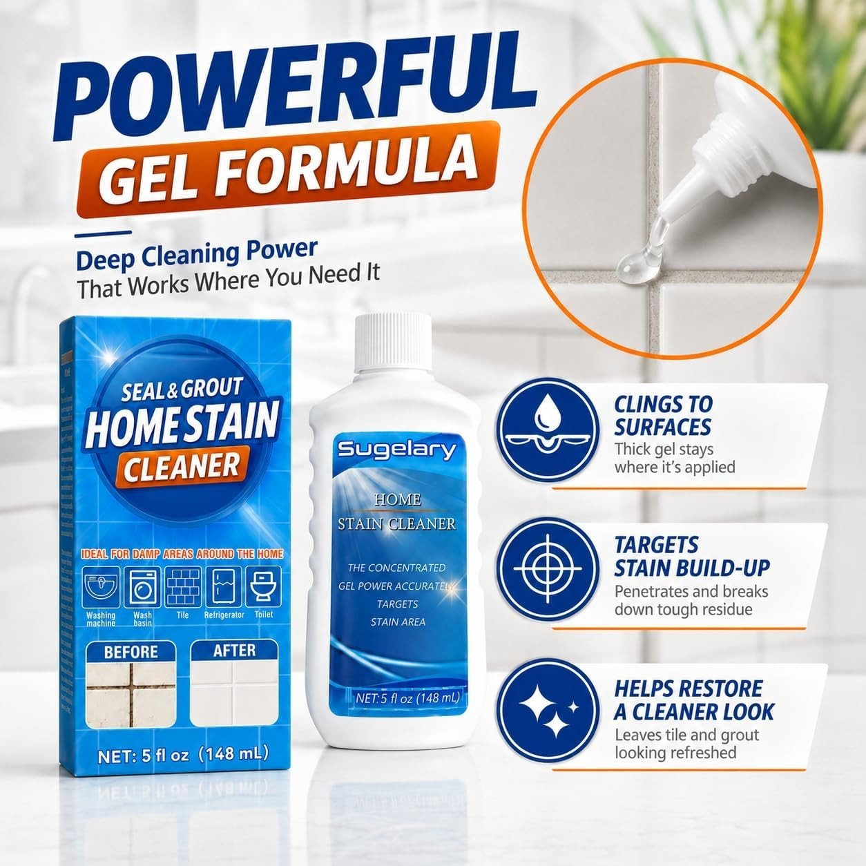 Sugelary Mold Stain Cleaning Gel, 5 Fl oz All-Purpose Household Free Shipping