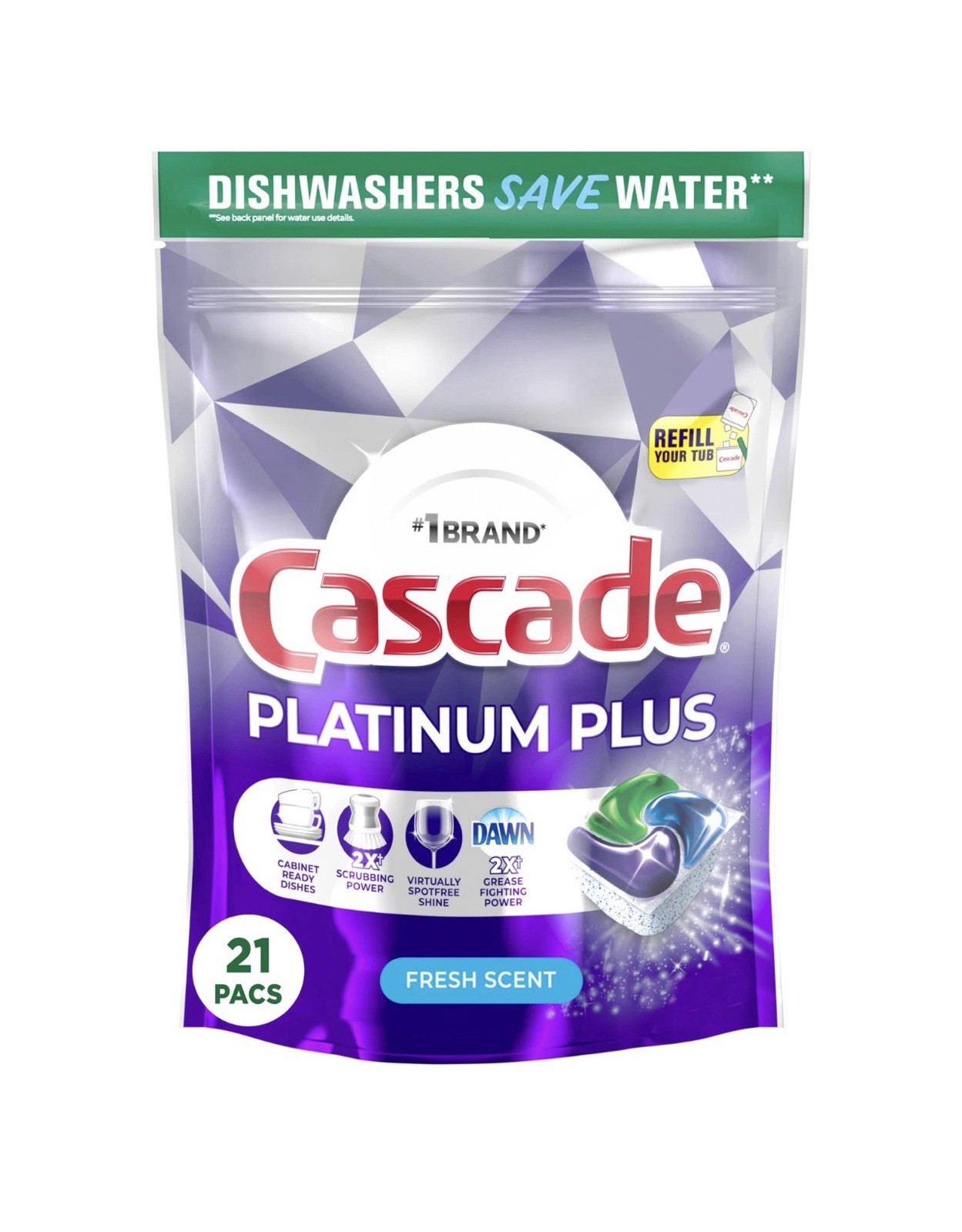 Cascade Platinum Plus ActionPacs Dishwasher Detergent 21 Count Spotless Shine